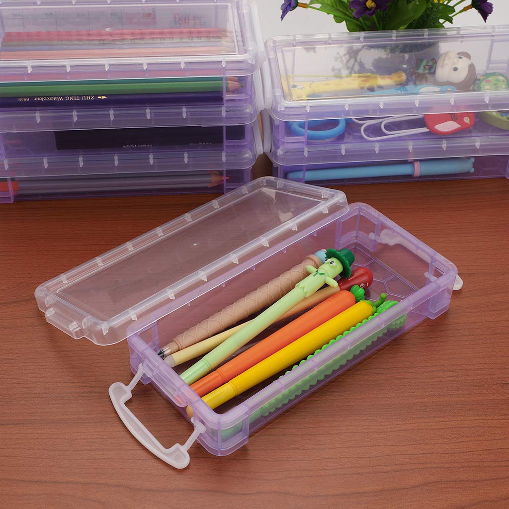 AUTUUCKEE 6er-Set Stapelbare Stifteboxen – Transparent, 22x10x4 Cm, Mit Schnappdeckel Für Büro & Zeichenbedarf