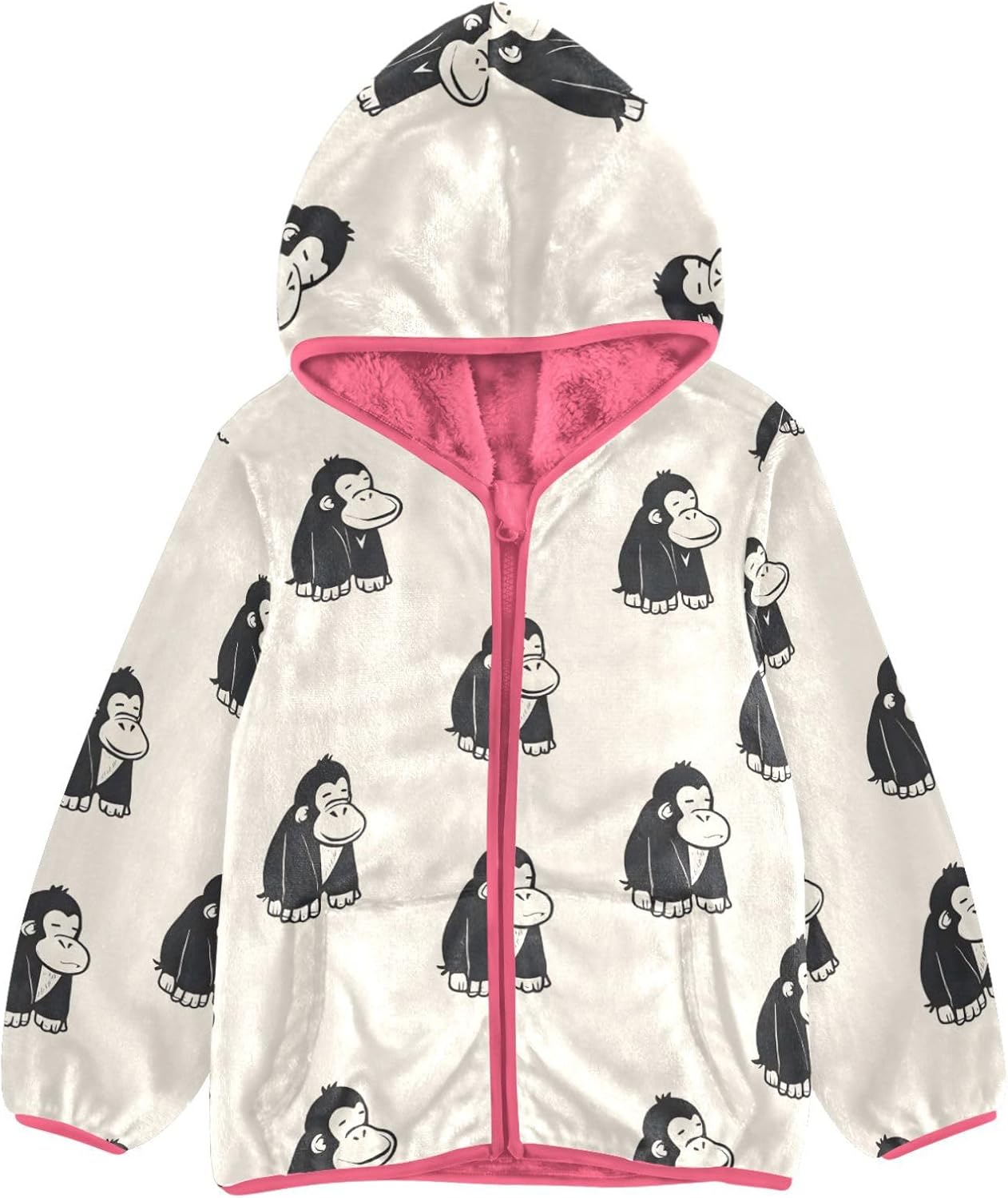 Girls Hoodie Outfit Cute Gorilla Pattern Zipper Sweatshirt Coat Fleece Jacket for Kids 3-10T