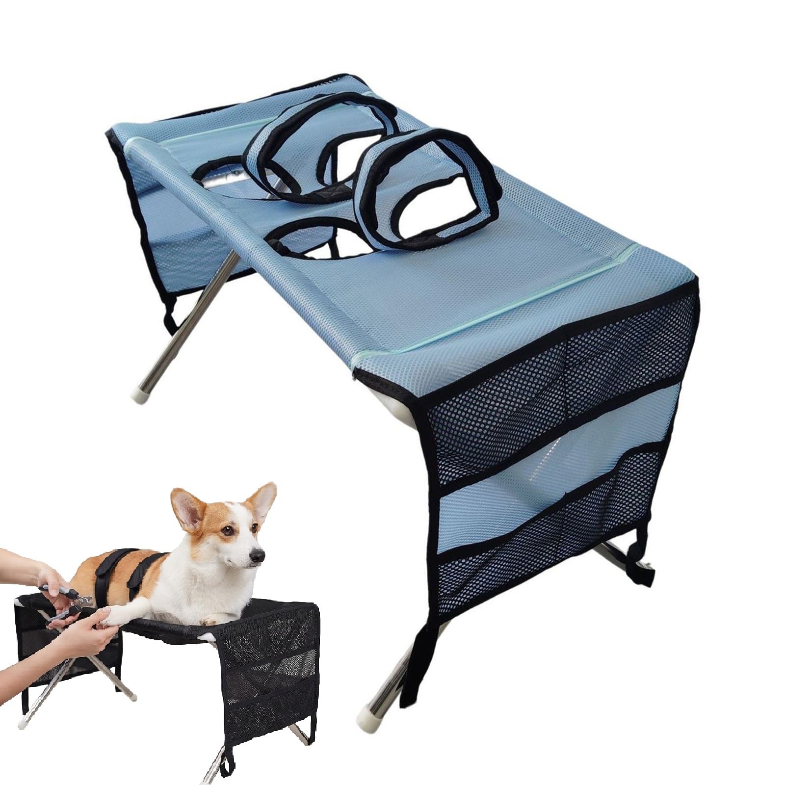 Dog Grooming Bath Table, Pet Care Stand with Scratch-Resistant Mesh (Blue-1)
