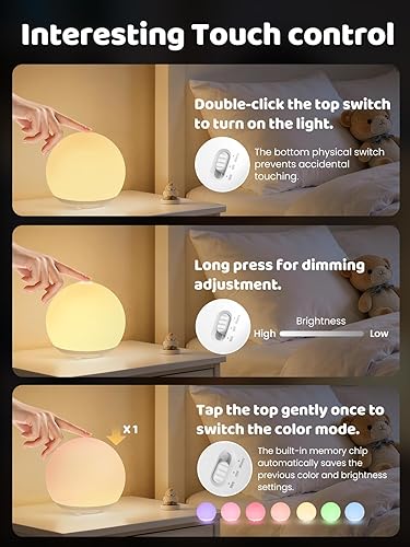 Miniatura 5 de Luz de huevo para guardería, batería de 2600 mAh con tiempo de funcionamiento de 150 horas, luz cálida de 3000 K y RGB 16 colores, atenuación