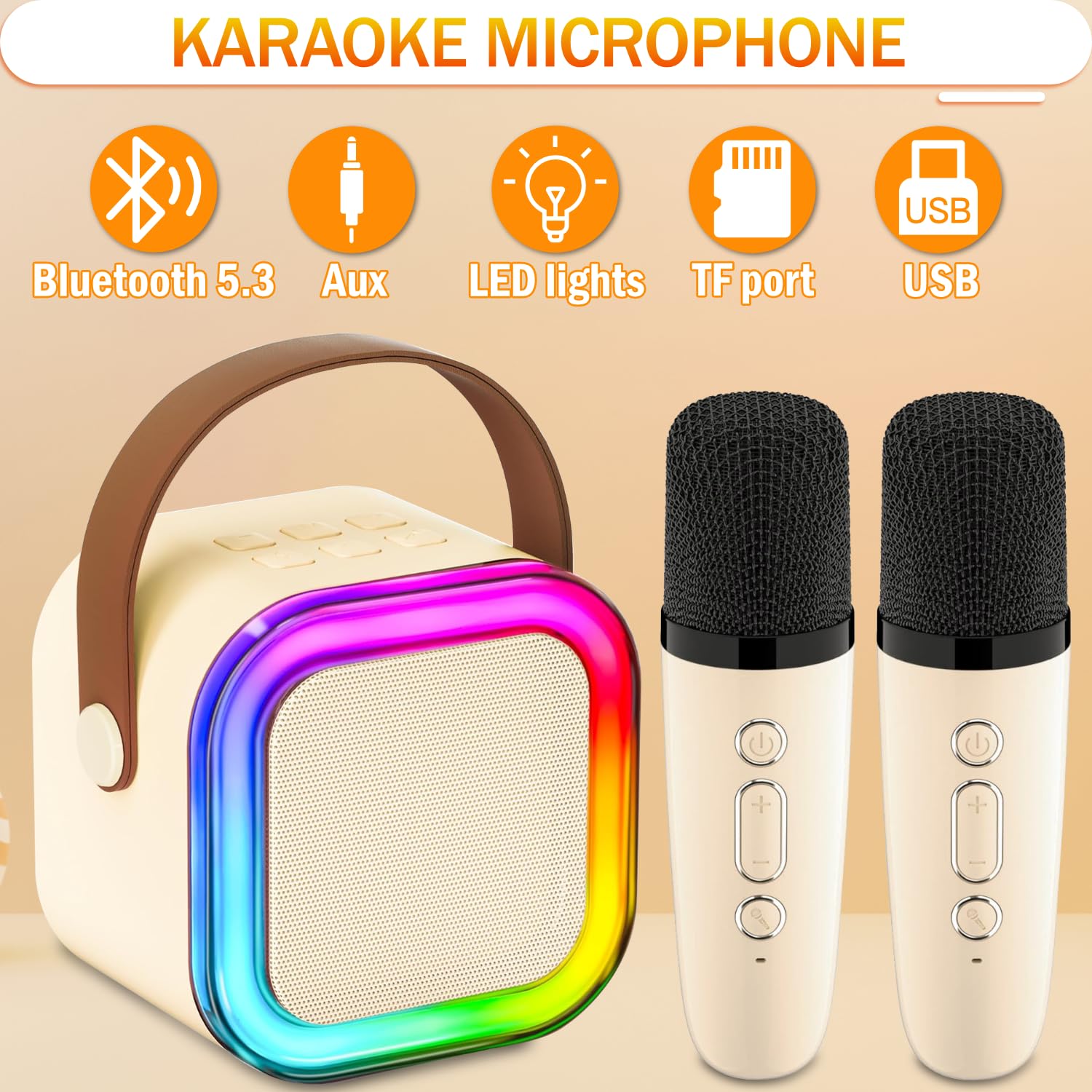 Mini Macchina Karaoke Per Bambini Con Altoparlante Bluetooth E 2 Microfoni Wireless - Luci LED E 5 Effetti Vocali - Regalo 4-12 Anni - 2