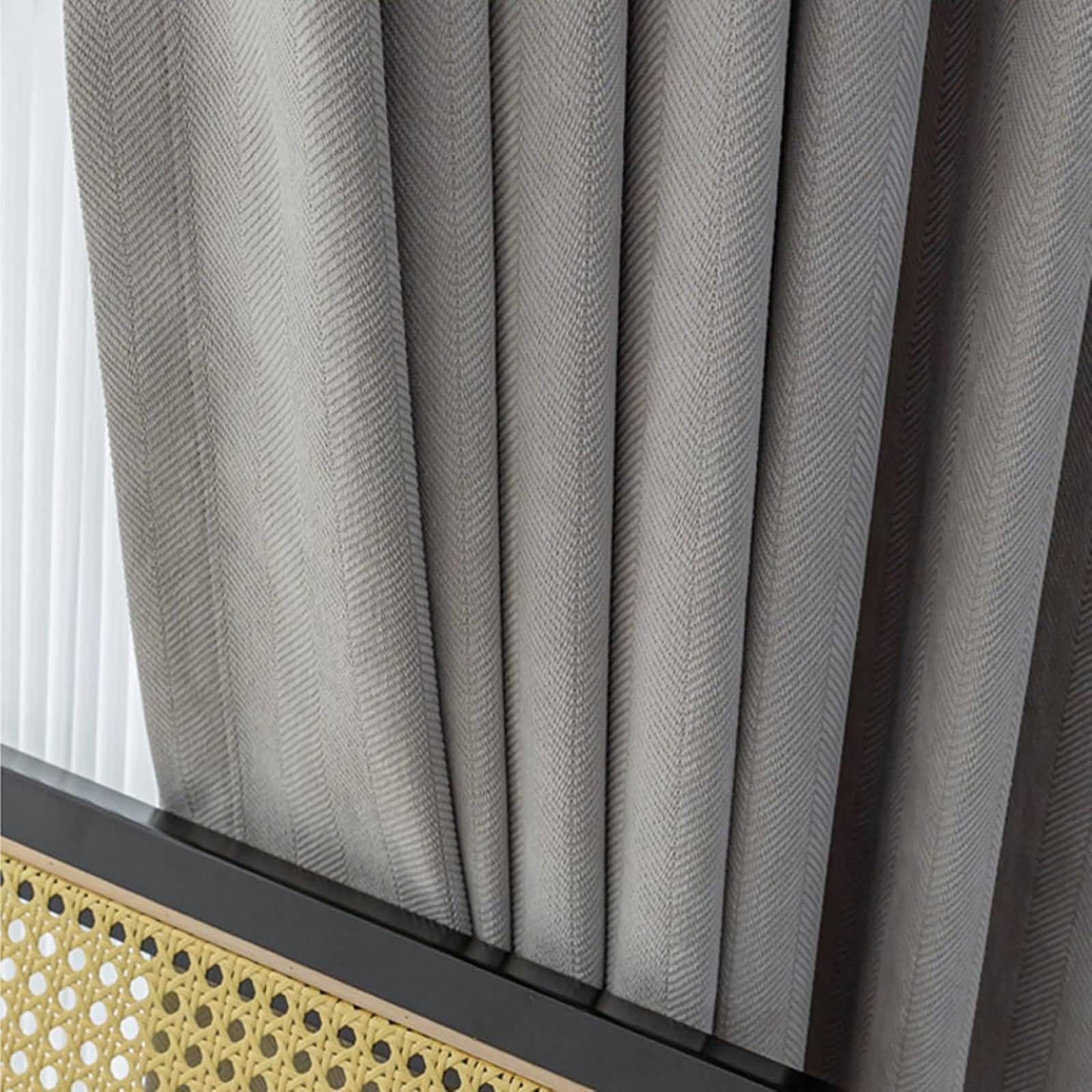 Mesnt Grommet Blackout Curtains 84 Inch Length, Solid Color Thermal Insulated Window Curtain with Herringbone Textured, Space Gray-Grommet, 52W x 84H inch