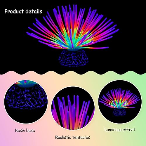 Vista 4 de WishLotus Aquarium Decorations, Lifelike Sea Urchin Ball Fish Tank Ornament, Silicone Artificial Fish Tank Glow Decorations for Aquarium Garden