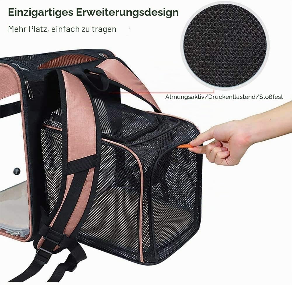 Transporttasche Rucksack Haustiere Hunde Katzen 10kg, Erweiterbare Große Tragbare Katzenrucksack Hunderucksack 4 Eintritt Top Öffnung Transparent Tragetasche Faltbar Airline Genehmigt Reisen