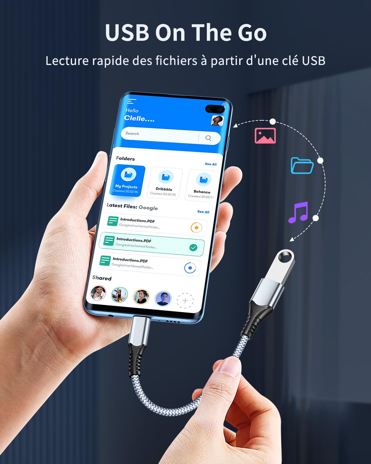 ANDTOBO Adaptateur USB C vers USB 3.0 OTG, Câble Thunderbolt3 pour iPhone 15 Pro Max, Samsung Galaxy S23, MacBook Pro