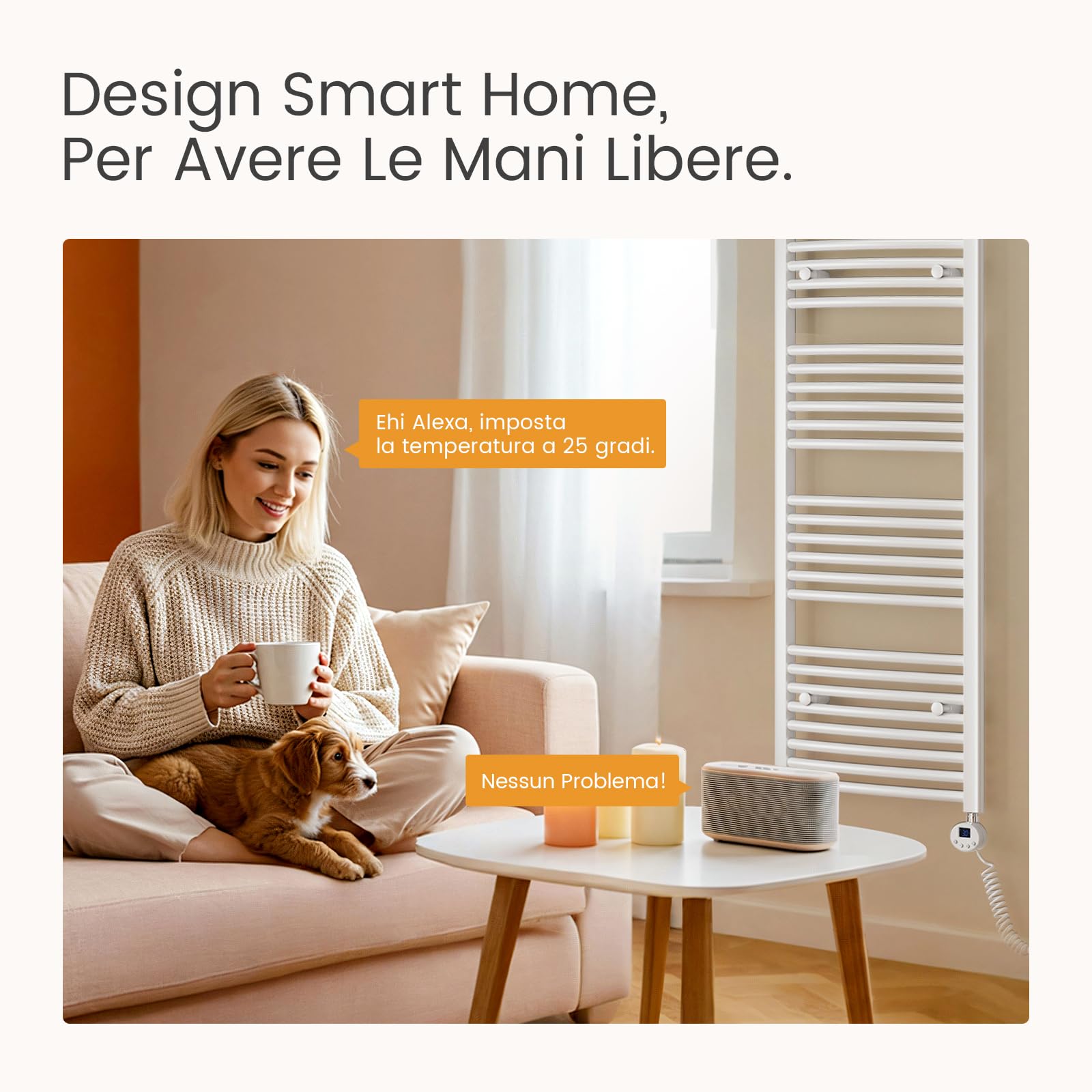 Scaldasalviette Elettrico 120x50 cm 500W con WIFI Termostato Bianco EMKE