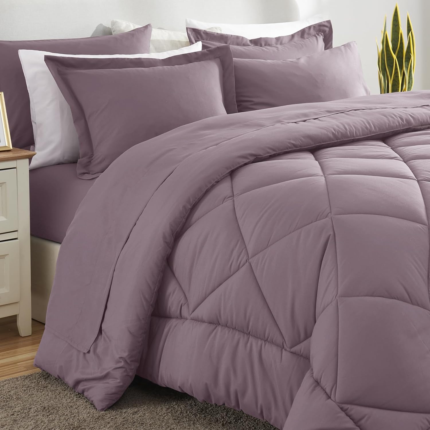 CozyLux King Size Comforter Set Dusty Purple - 7 Pieces Bed in a Bag King, Soft Bed Set for All Seasons, Bedding Set with Down Alternative Comforter, Sheets, Pillowcases & Shams, Grayish Purple - Image 8