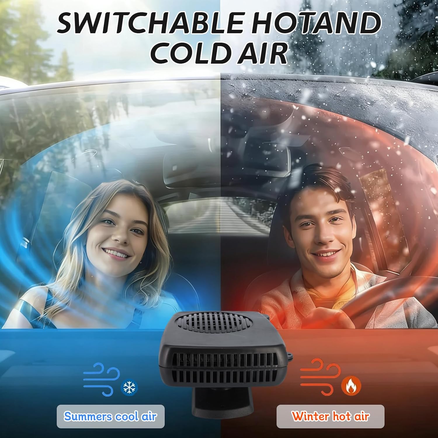 12v 200W Car Heater, 2026 New Portable Car Heater and Defroster, Plugs into Cigarette Lighter, 360° Rotation, Fast Heating Defogger,2-in-1 Heating & Cooling Fan for Car, SUV & RV