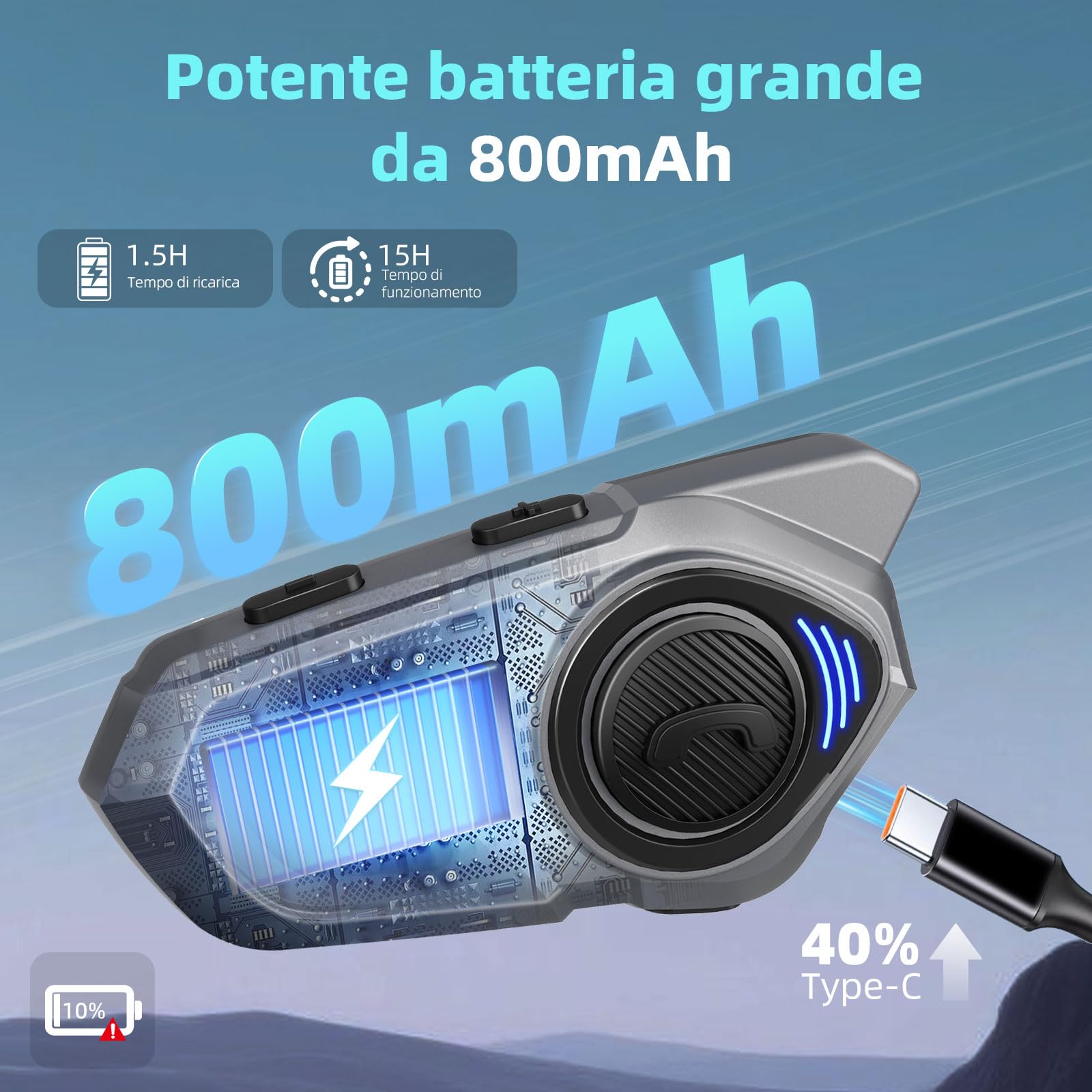 X2 Casco Moto Bluetooth Headset, sistema di comunicazione del casco per 2 fino a 4 persone con una portata di 1200 m, interfono per casco da moto con, Confezione Singola