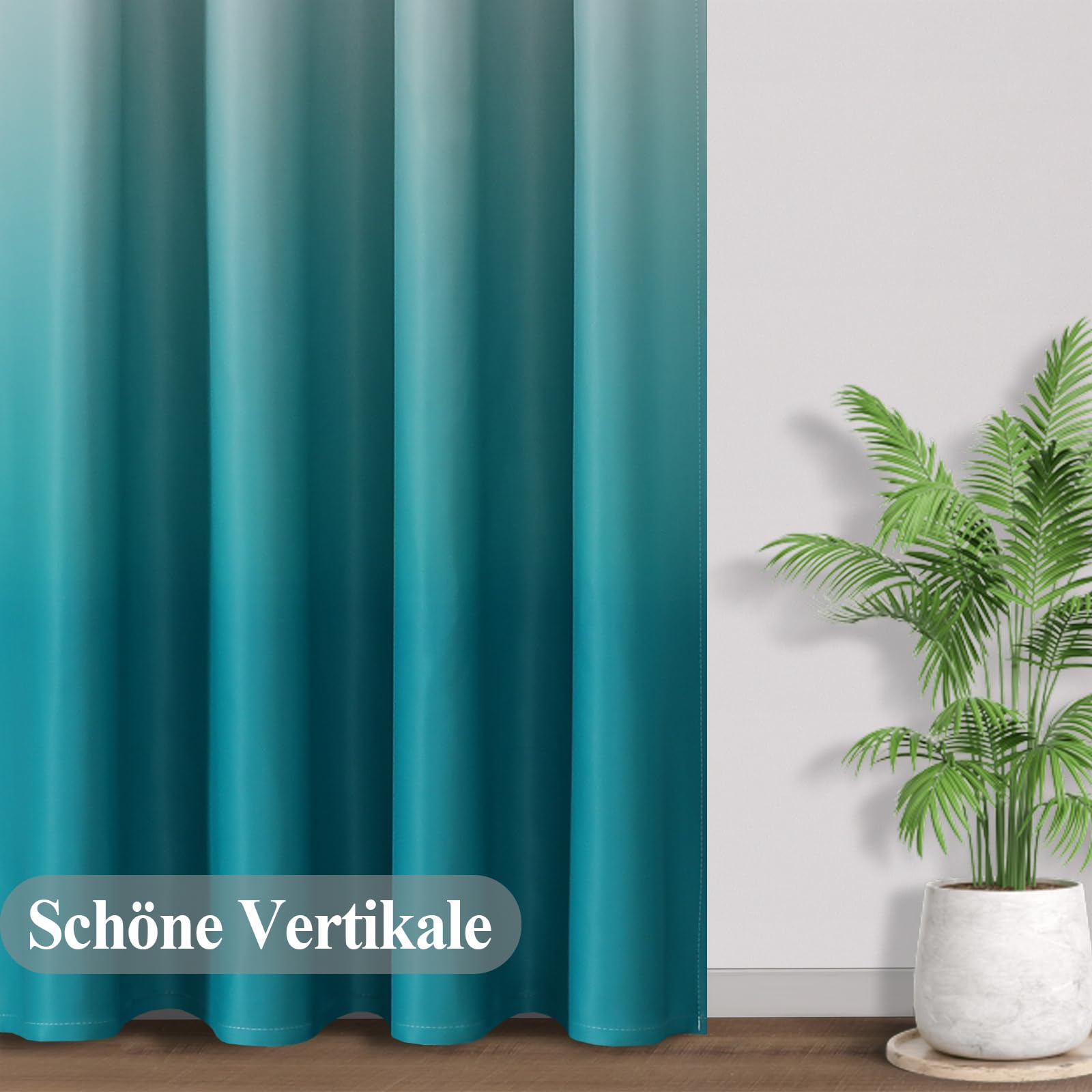 Ombre Teal e bianco arricciato, 183 cm, tenda termica per soggiorno, gradiente, set da 2 tende per camera da letto, altezza 183 x larghezza 132 cm