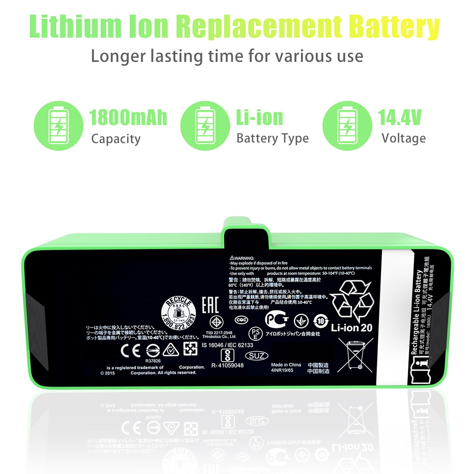 Batterie 14,4V 1800mAh Pour Aspirateur Robot Roomba - Compatible Séries 500, 600, 700, 800 - Autonomie Améliorée - 8