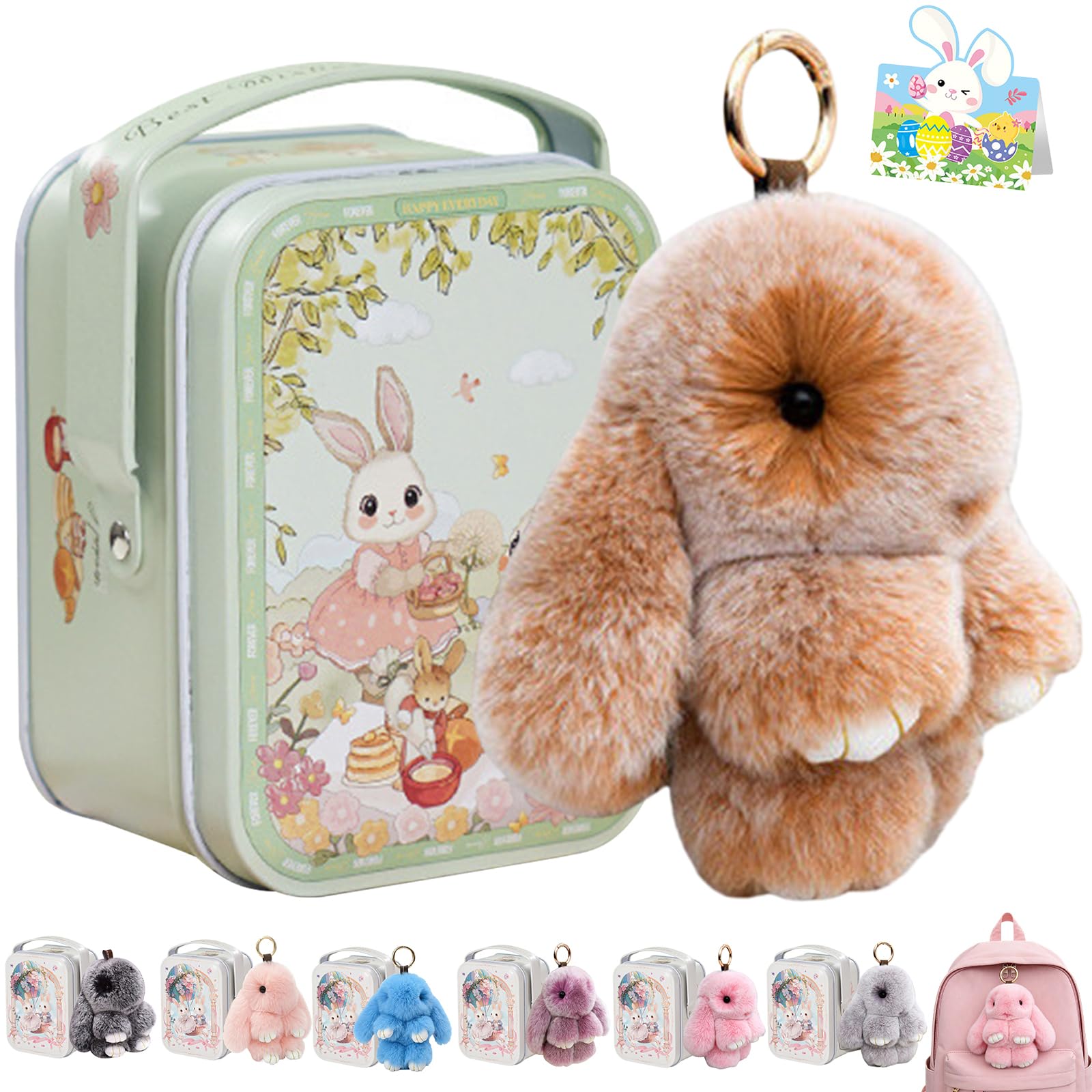 Bunny Lulu Keychain With Tin Box, Bunny Keychain Charm Bao Rabbit Pompom For Bags, Easter Girls Women Gift — view 23
