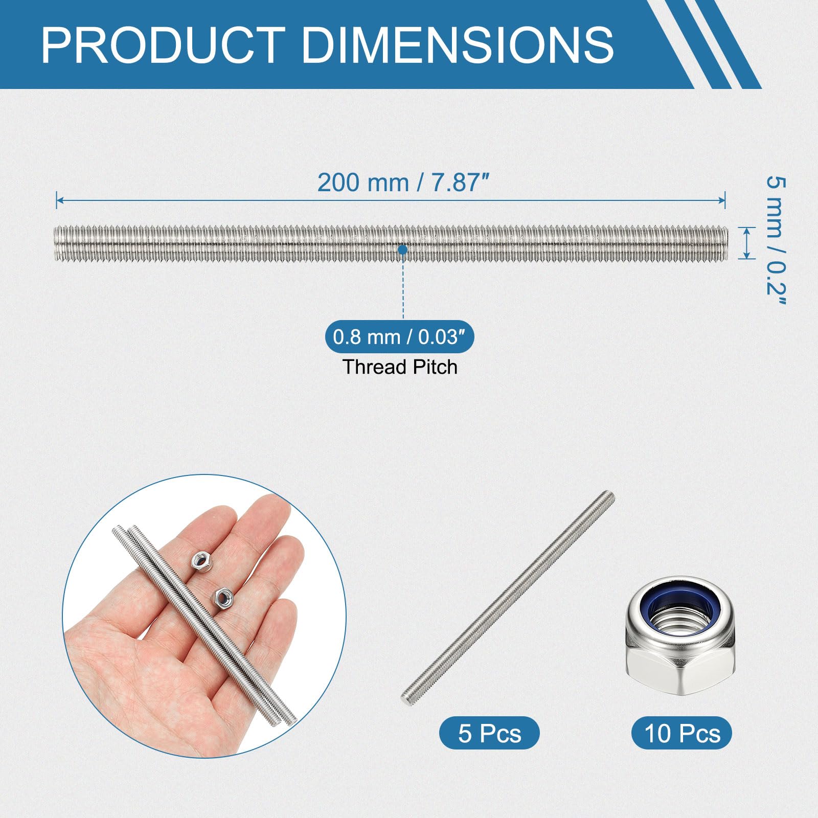 PATIKIL 5 Pcs Fully Threaded Rod - Image 2