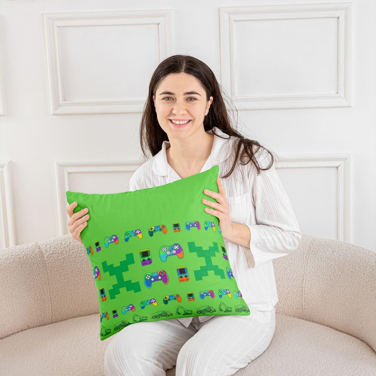 Castle Fairy Video Game Throw Pillow Cover Gaming Gamepad Cushion Case Excavator Pillow Cover for Living Room,Construction Vehicle Soft Pillowcases,24x24 Inches image 4