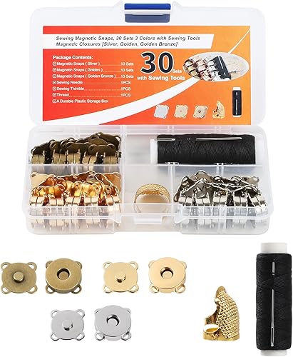 30 juegos de broches magnéticos con accesorios de costura (dedal de hilo de aguja) – Monederos magnéticos cierres de botones para coser