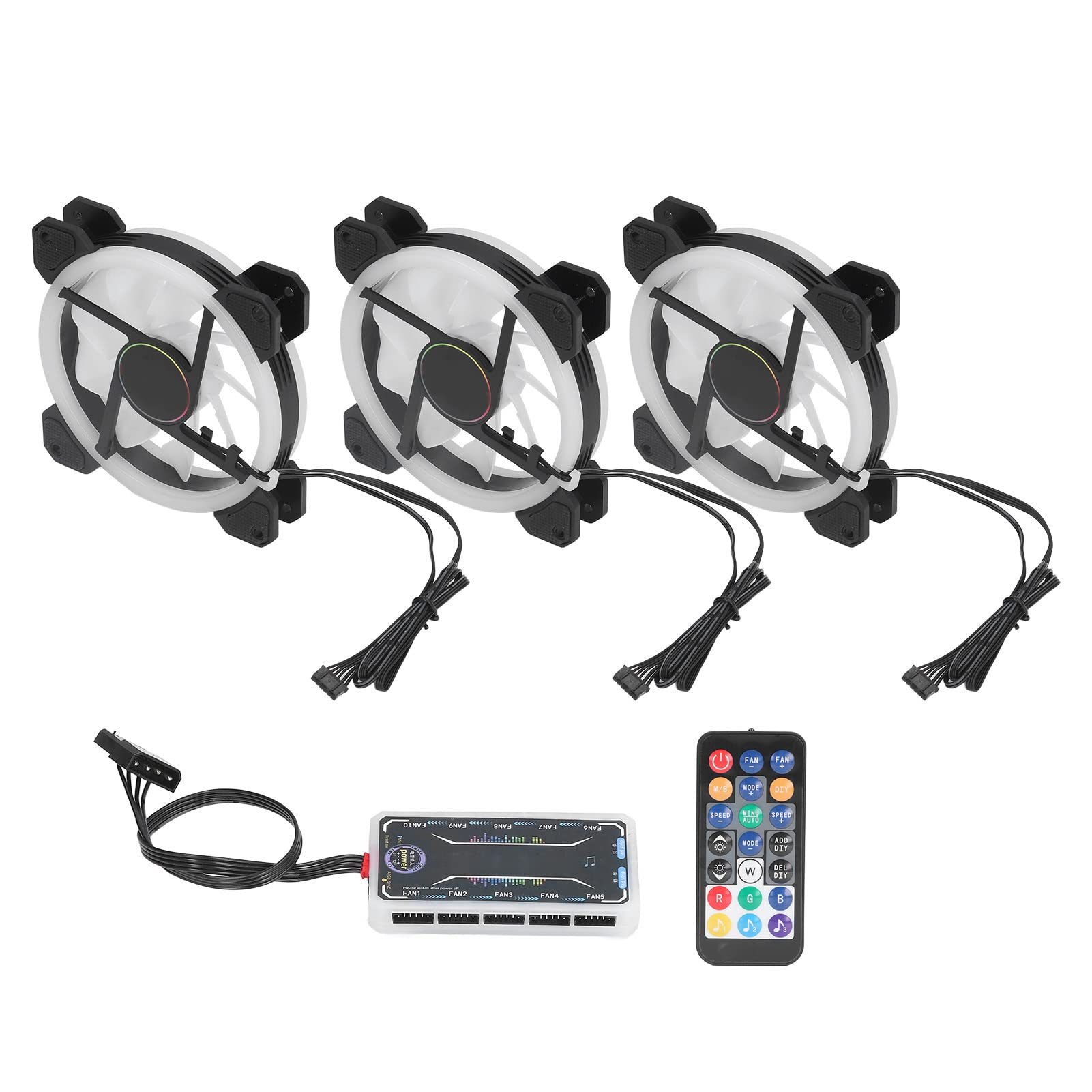 Bewinner Ventole per Case PC RGB da 3 Pezzi da 120 Mm con Controller e Telecomando, Super Silenziose 1200 Giri/min, Flusso d'aria 38 CFM, Cuscinetto Idraulico, Cuscinetti Antivibranti,