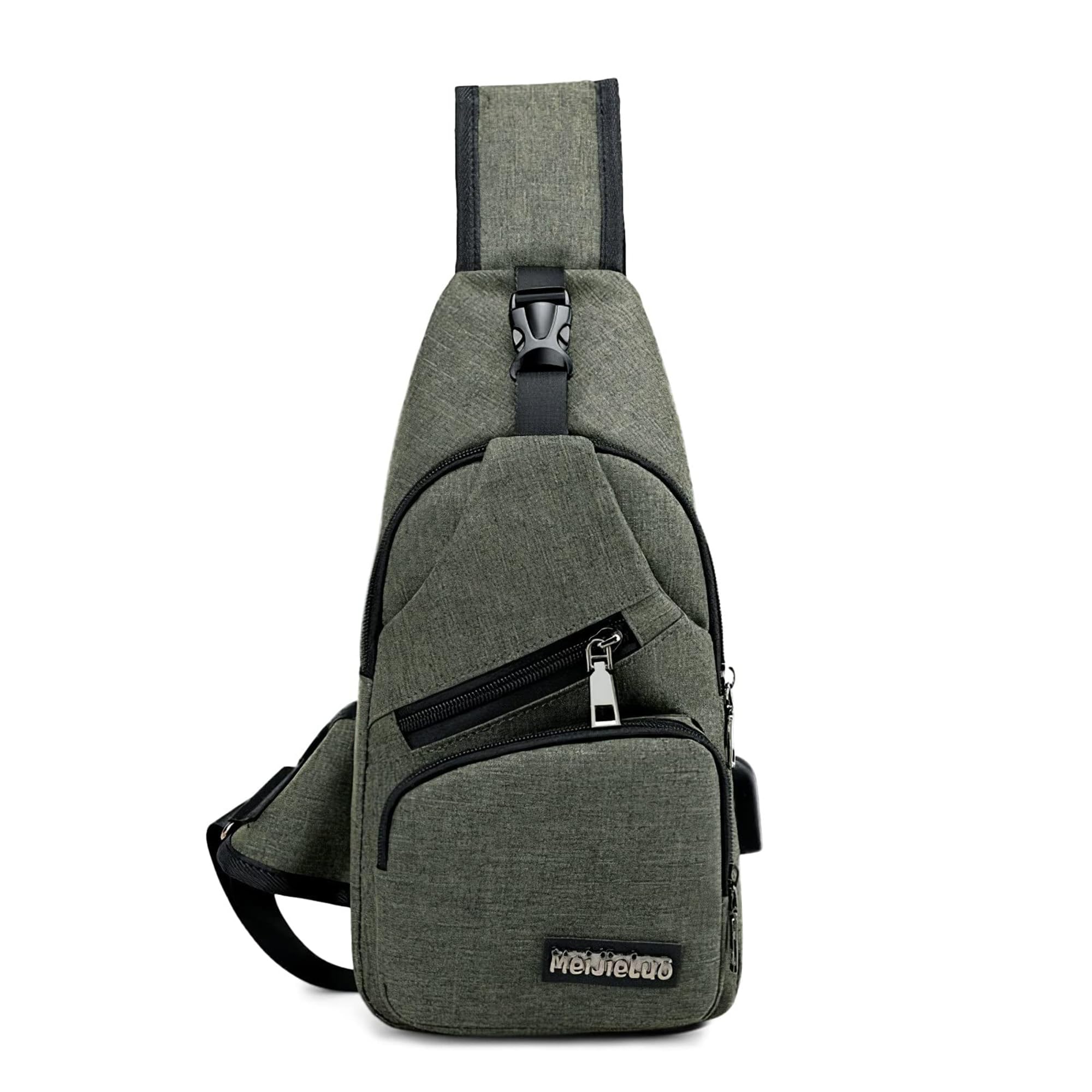 VARLIVOO Moda męska Sling Bag z portem USB Torba na klatkę piersiową Torby na ramię Torba sportowa Torba Crossbody Podróże Piesze wycieczki Kolarstwo Plecak na ramię Wodoodporny poliester Zieleń Wojskowa