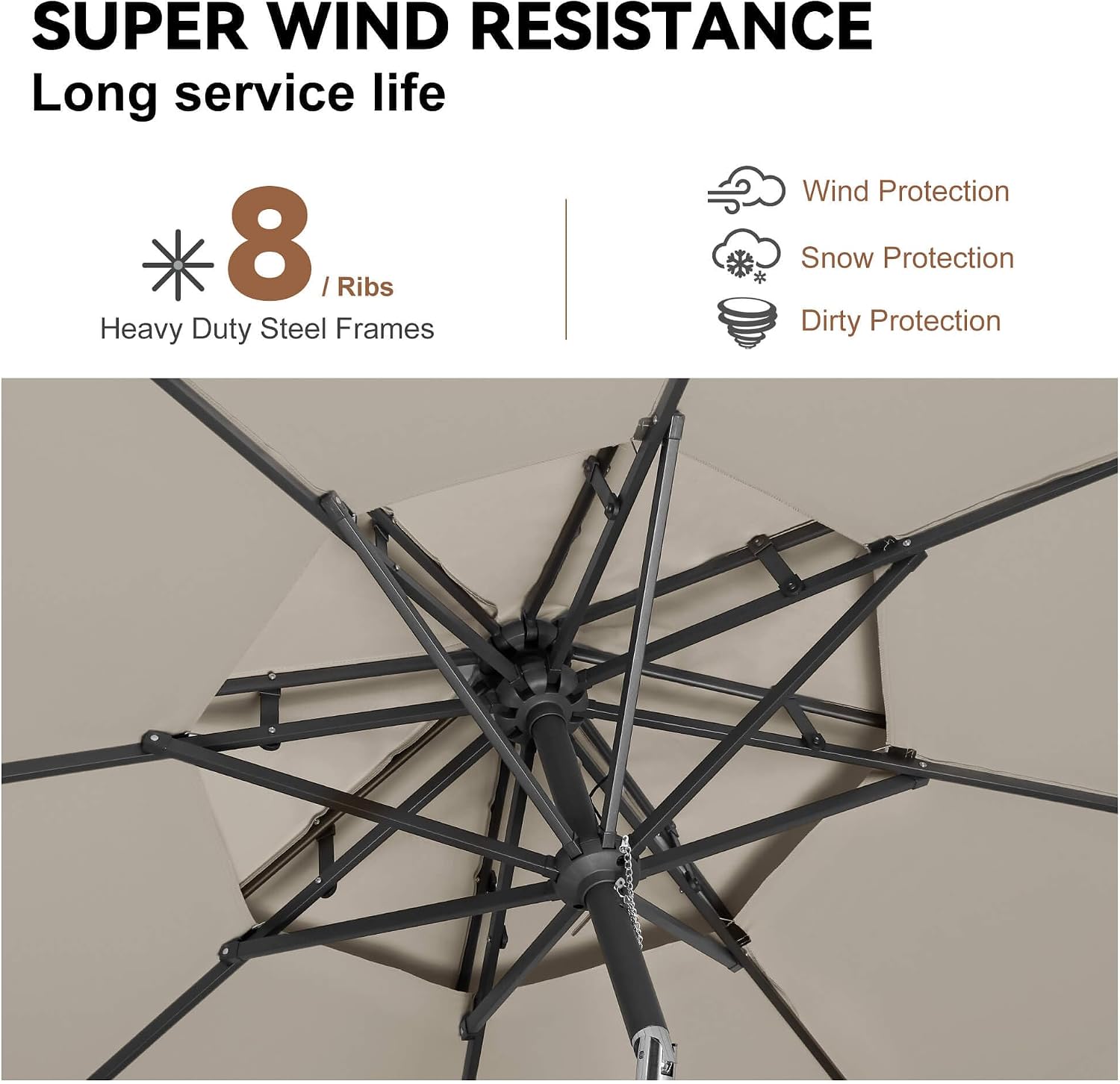 9ft Outdoor Patio Umbrella - 2-Tier Table Umbrella Waterprool UV Protection, Sombrillas de Patio with Push Button Tilt, Sun Umbrella for Pool, Porch, Garden, Backyard (Taupe)