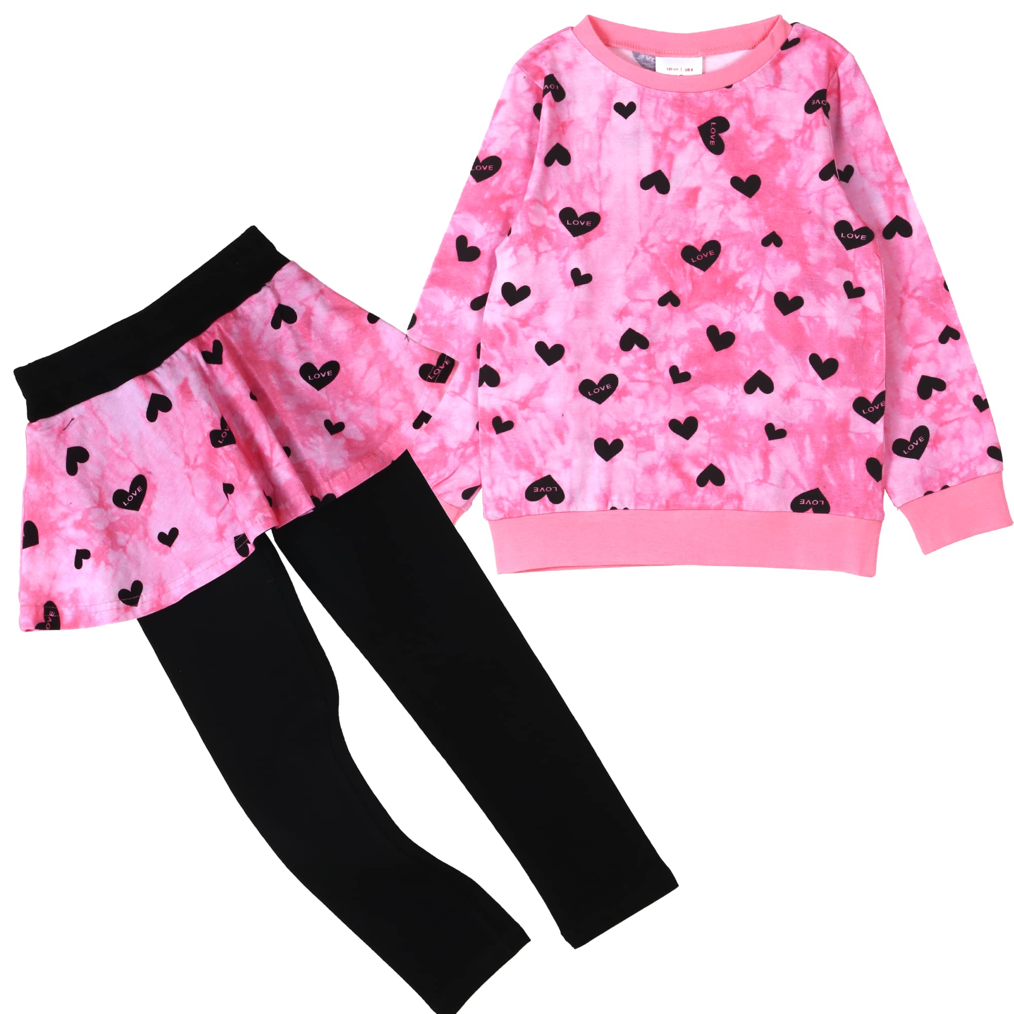 HH Family Girls Valentine’s Day Outfit Heart Love Print Sweatshirt Kids Girls Clothes Set