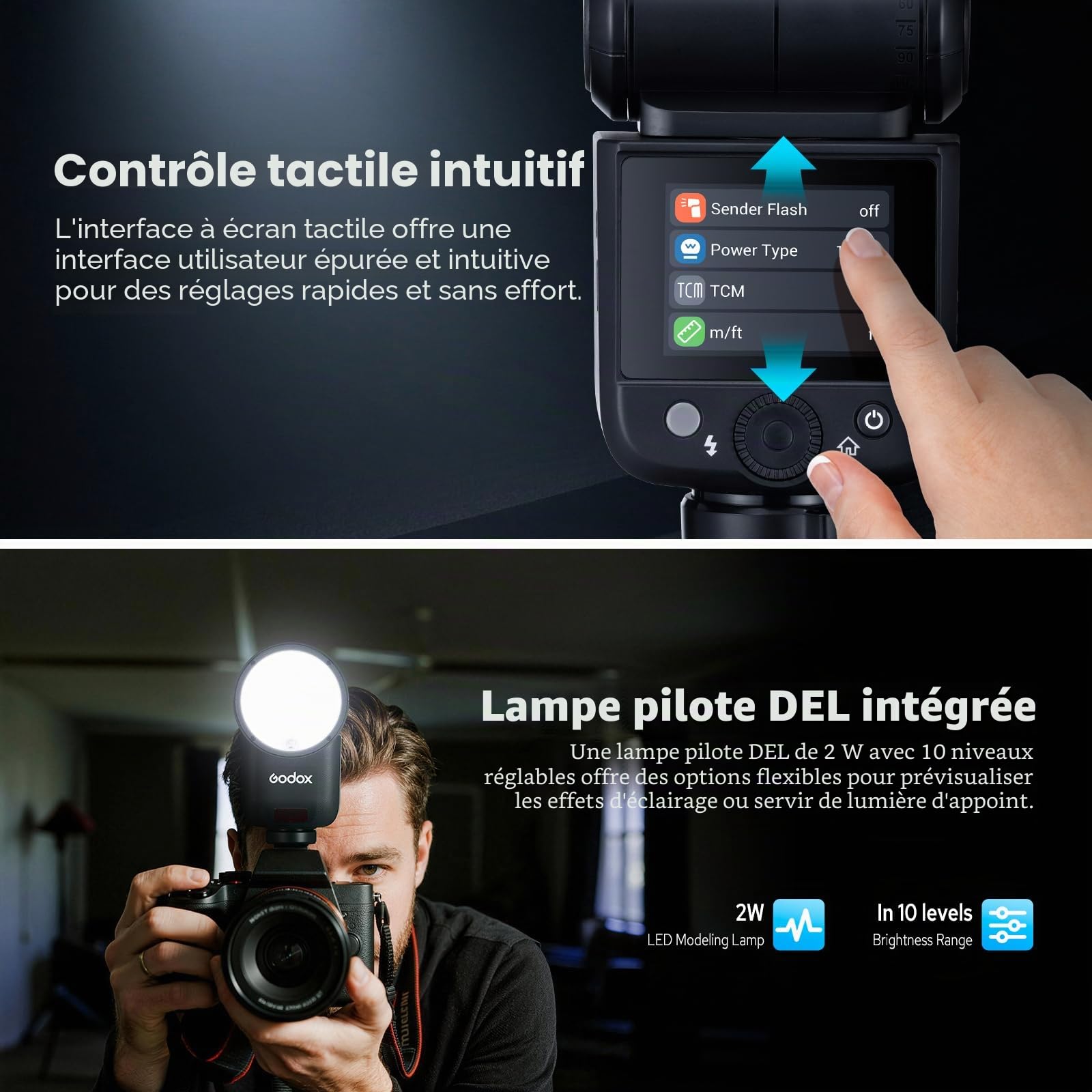 Godox V1 Mid O Flash pour Olympus, 55Ws 2.4G TTL Tête Ronde Flash pour Appareil Photo Panasonic HSS 1/8000s, 650 Flashes à Pleine Puissance, Commande par écran Tactile, Lampe Pilote LED à 10 Niveaux