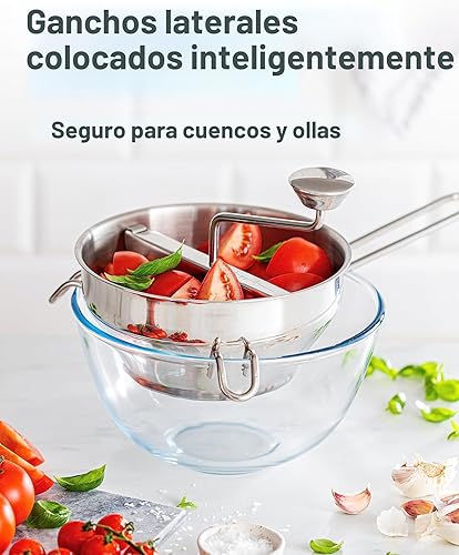 Miniatura 6 de Molinillo ergonómico de acero inoxidable con 3 discos de molienda, molino de alimentos giratorio para salsa de tomate, puré de manzana, puré, puré