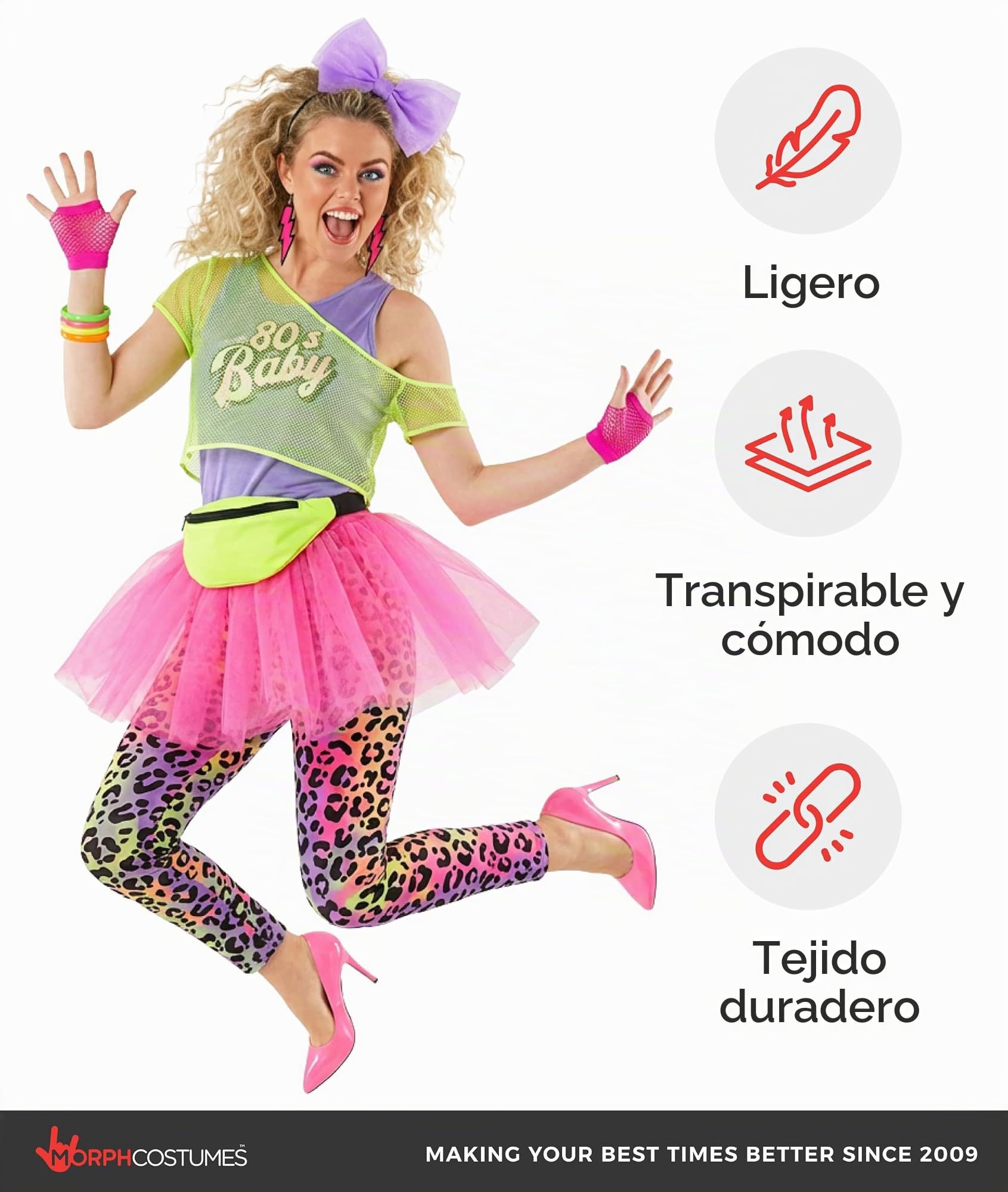 Morph Disfraz Años 80 Mujer, Disfraz Fiesta Halloween Mujer