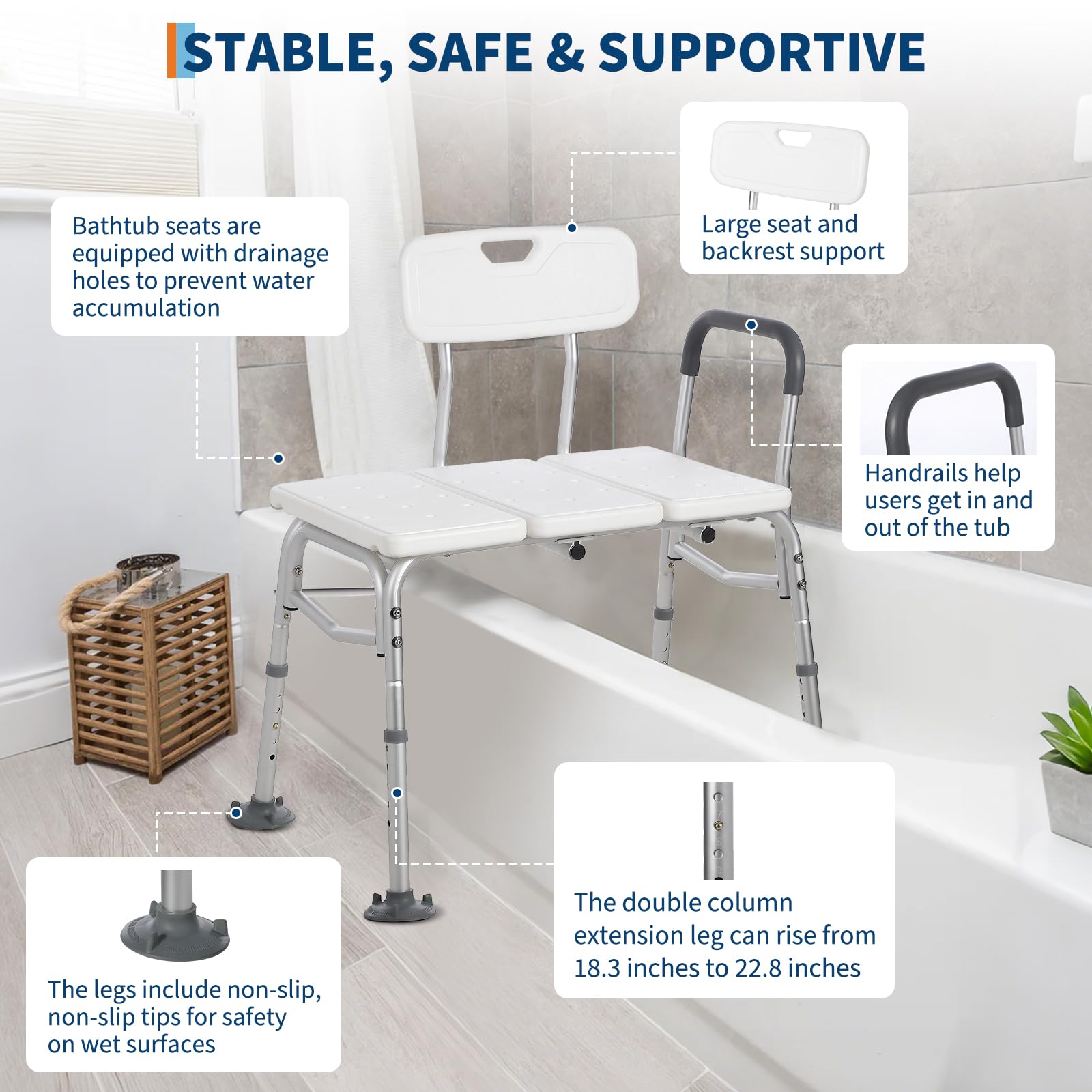 Dual Step Stool with 2 Handles, Height Adjustable Bed Steps, Non-Slip Platform & Rubber Feet - Image 5