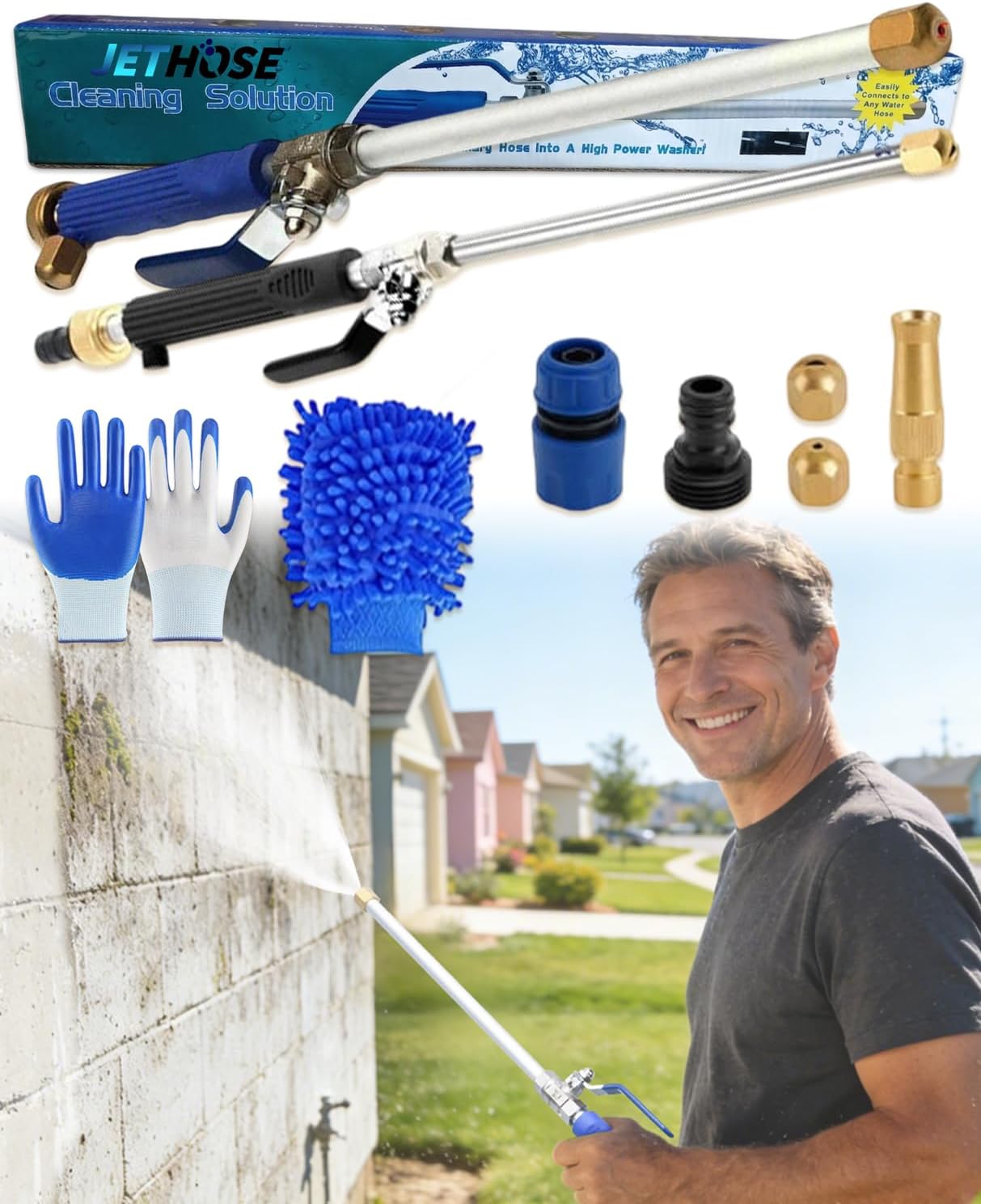 High Pressure Jet Nozzle Power Washer For Garden Hose-Get Rid Of The Most Stubborn Dirt In Seconds, With Three Nozzles And Quick Connectors, For Yard Cleaning, Garden Irrigation, Pet (Mix)