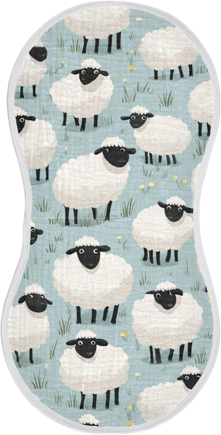 Cartoon Farm Sheep Burp Cloths Baby Boys Girls Absorbent Soft Cotton Burping Cloths Rags 4 Pack