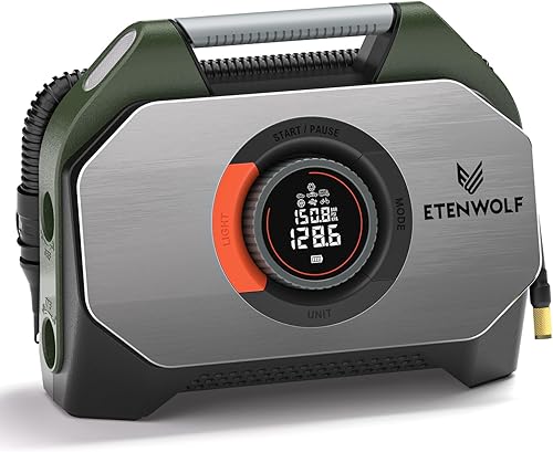 ETENWOLF VORTEX S7 Inflador de neumáticos para vehículos resistentes, compresor de aire portátil para neumáticos de automóvil con batería de 160 PSI