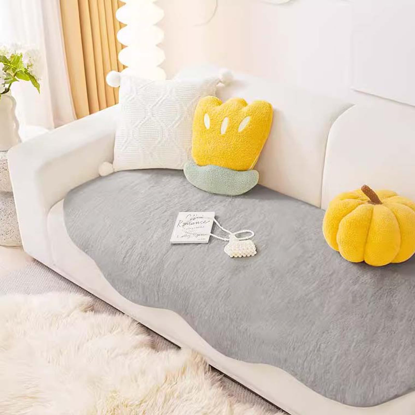 Housse de canapé en peluche lapin anti-glisse pour salons d'angle et convertibles