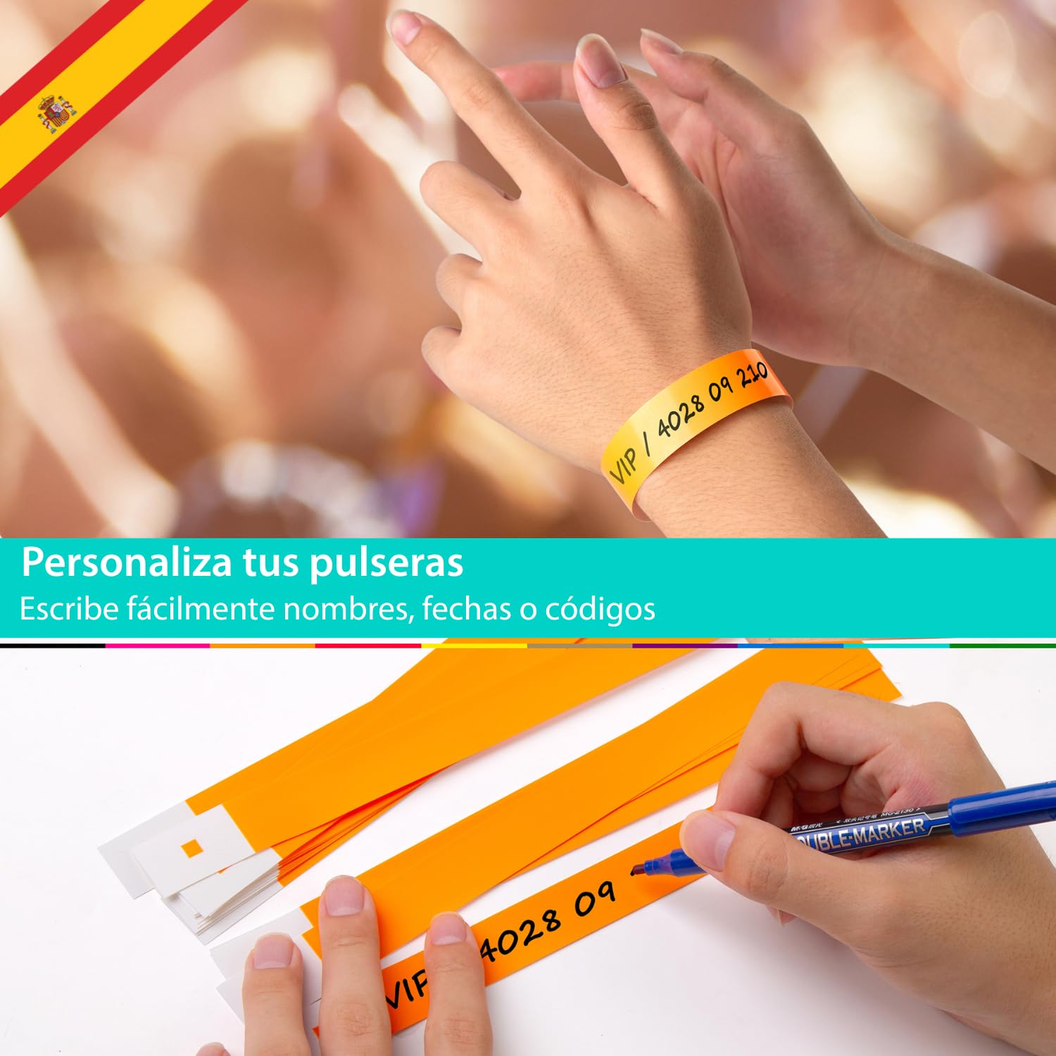 Pulseras Papel para Eventos X1000 Piezas Colores - Brazalete Fiesta Pulseras Identificativas para Niños Eventos Seguridad Fiesta de Cumpleaños, Boda, Festival, Adulto Velada ✯GARANTÍA DE POR VIDA✯