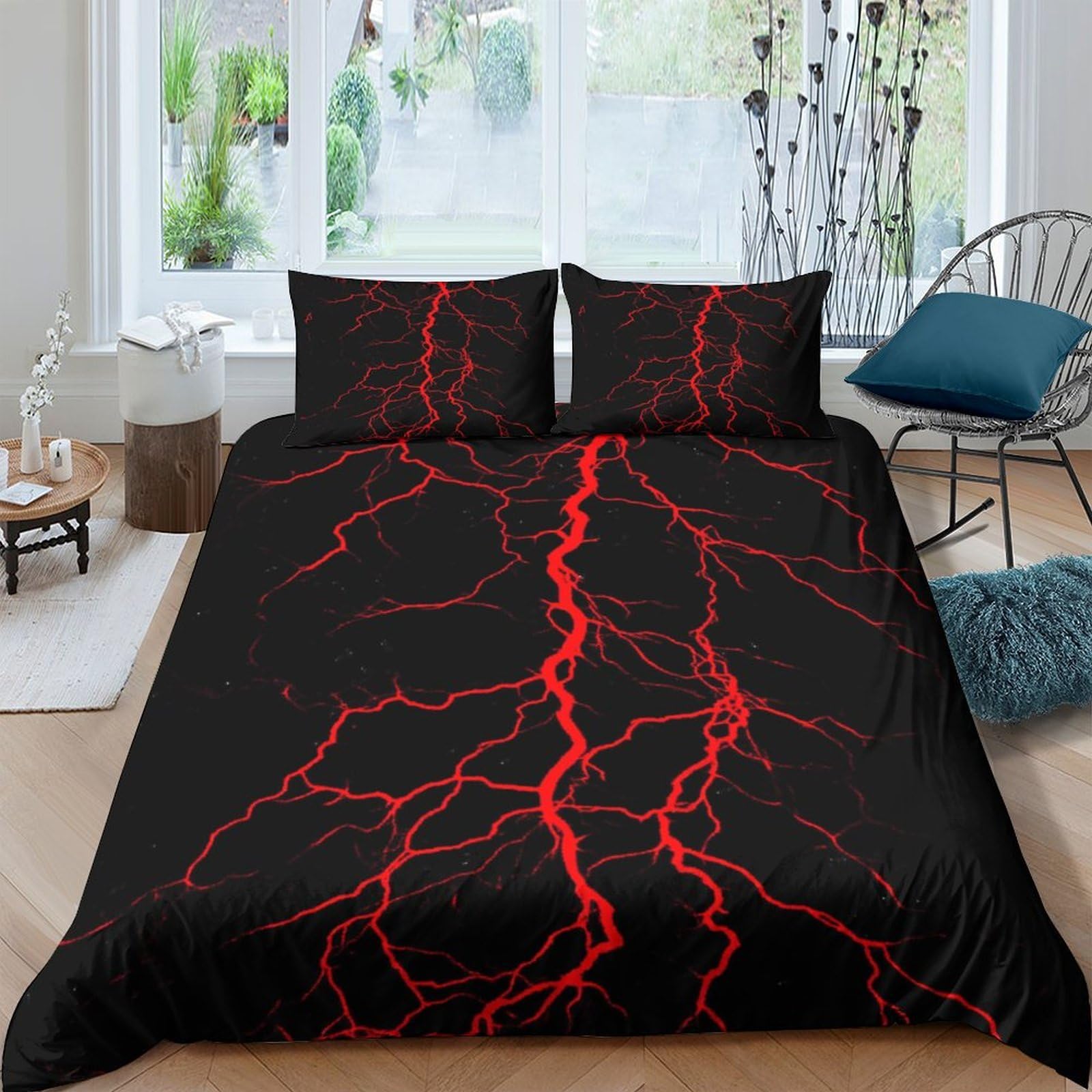 Ctjqhvkz Style-9 3D Printed Red Lightning Fitted Sheet Microfiber Black Thunder Bed Cover For Bedroom Dorm Mattress Protection Decor Single（135X200cm）