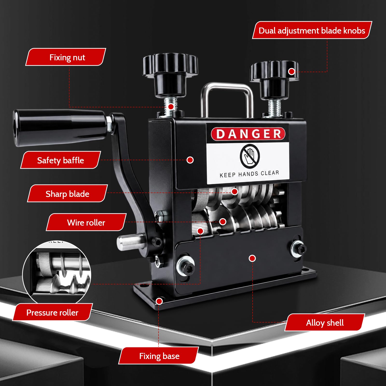 Machine a Denuder, Machine à Dénuder le Cuivre Manuelle avec Rouleau de Pression & Déflecteur Semi-Enveloppé, 0,4 à 17mm Denudeur Cable, Protection Âme du Fil, Pince a Denuder