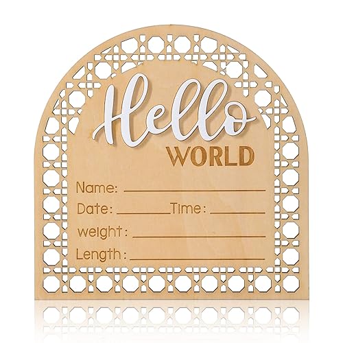 Letrero de anuncio de bebé, de madera de 5.5 pulgadas, letrero de bienvenida para recién nacido, letrero de bienvenida de Hello World, placas de
