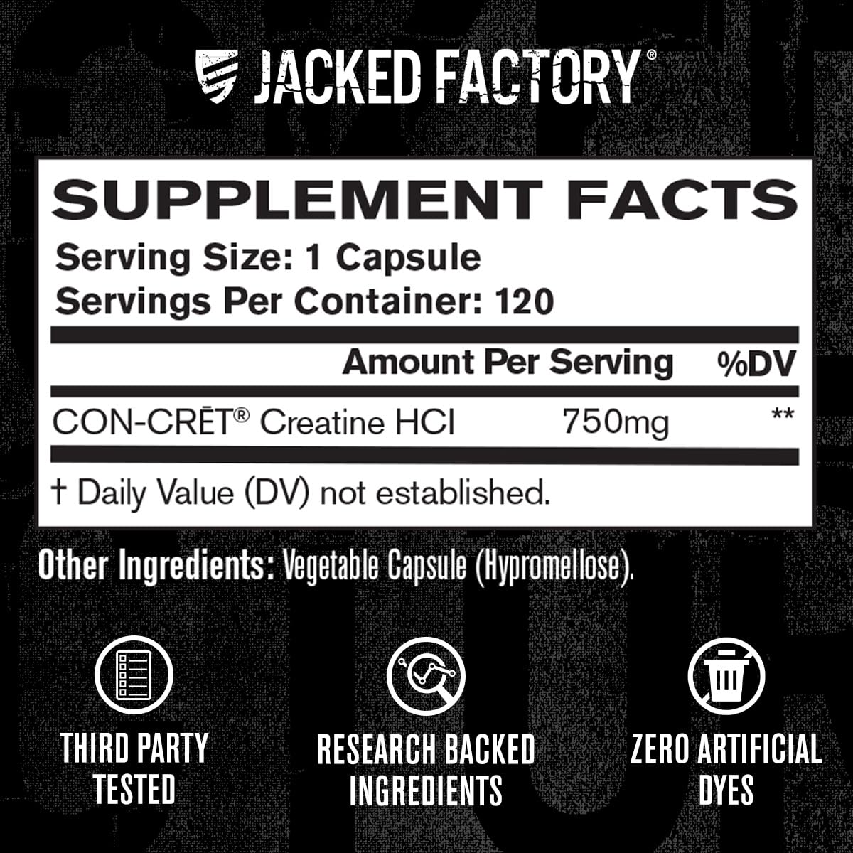 Jacked Factory Creatine HCl Capsules - CON CRET Creatine Pills 750mg - Lean Muscle Growth & Recovery, Boost Strength & Endurance, No Bloating or Cramps - 120 Capsules — Amazon image 5