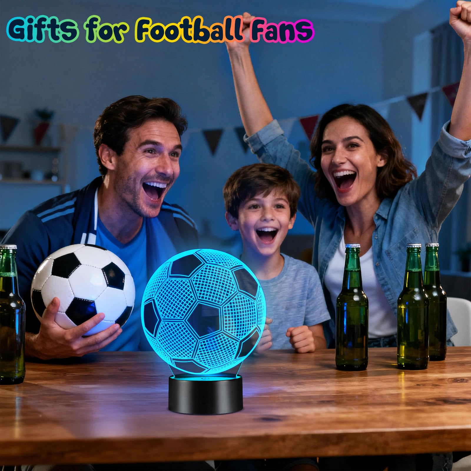 Linkax Football Gifts for Boys, 3D Illusion Football Night Light for Girl Bedroom Home Decoration, 16 Colors Change 5 6 7 8 9 10 11 12 Year Old Boy Birthday Christmas Easter Gifts for Teenage Boy — view 5