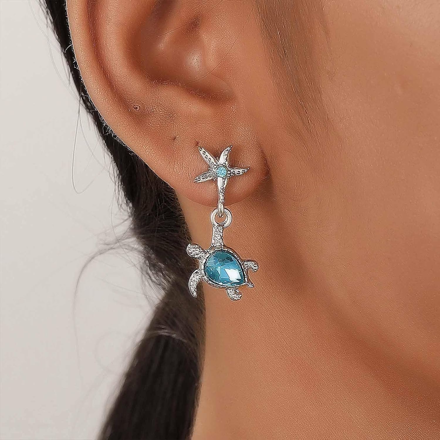 Bohemia Crystal Sea Turtle Earrings for Women Silver Turtle Earring Beach Starfish Earrings Sapphire Ocean Animal Earrings Summer Jewelry - Image 2