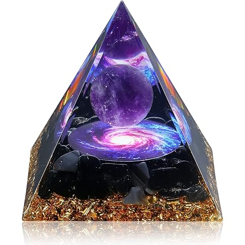 Hopeseed Orgone Pyramid for Positive Energy, Orgonite Amethyst&Obsidian Healing Crystal Pyramids for Reduce Stress Chakra Reiki Healing Meditation Attracts Lucky and Success