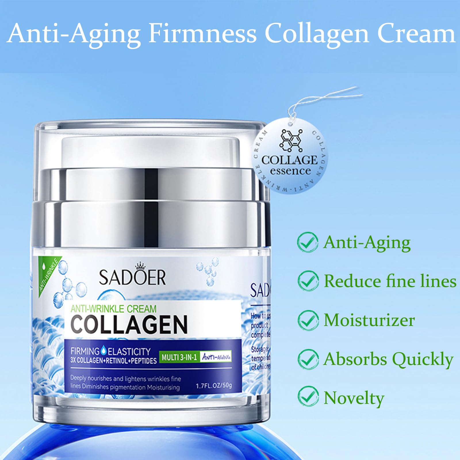 Collagen Anti Wrinkle Face Cream With Retinol,Peptides-Anti Aging Face Cream For Mature Skin,Face Moisturiser Reduce Fine Lines Lifting And Firming Cream Facial Care - Image 3