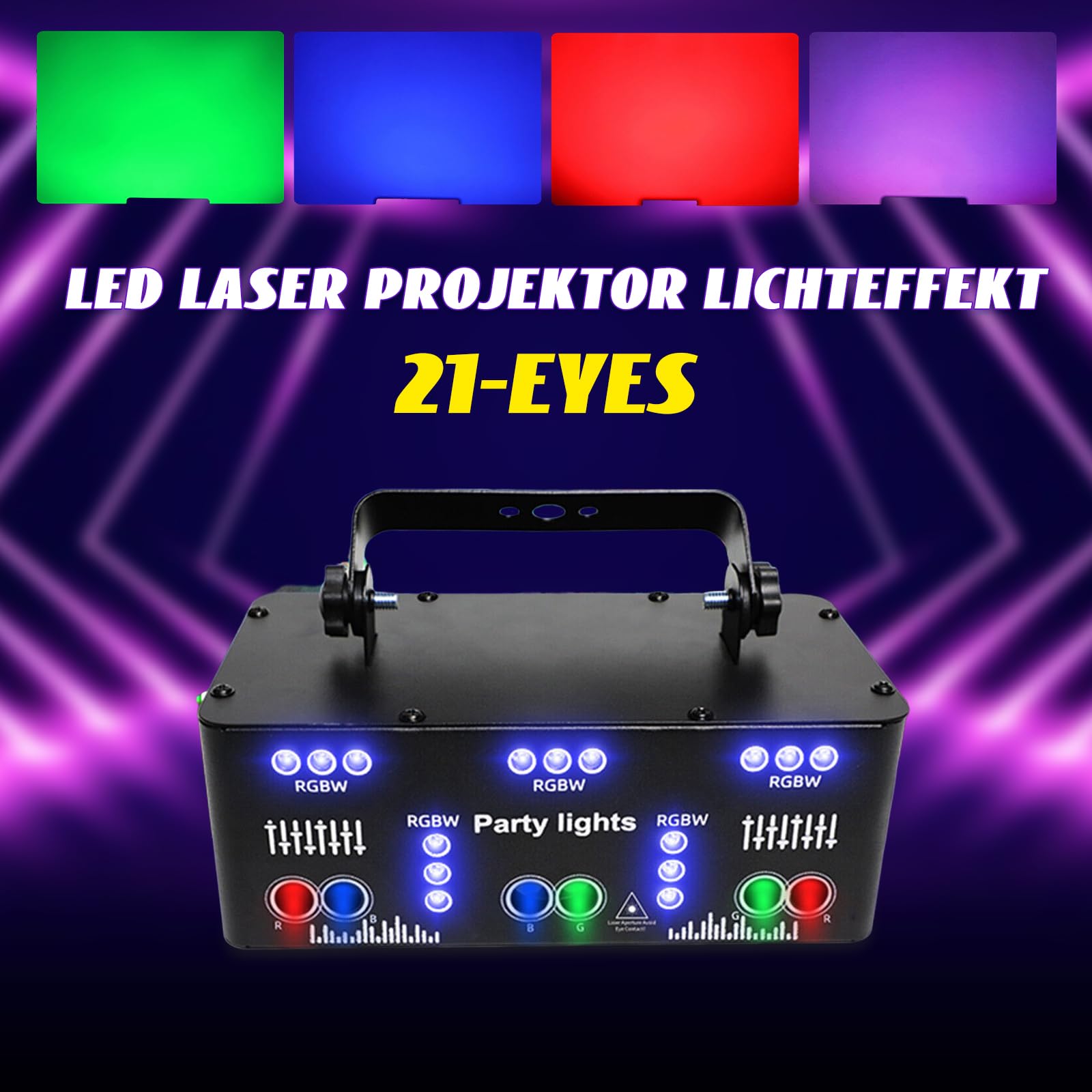 21-Augen Laser Tragbar Bühnenlicht Discolicht Partylicht mit Fernbedienung & UV & 64 Muster, Musikgesteuert DMX Stroboskop Automatik, für Stage Bar Club KTV Party
