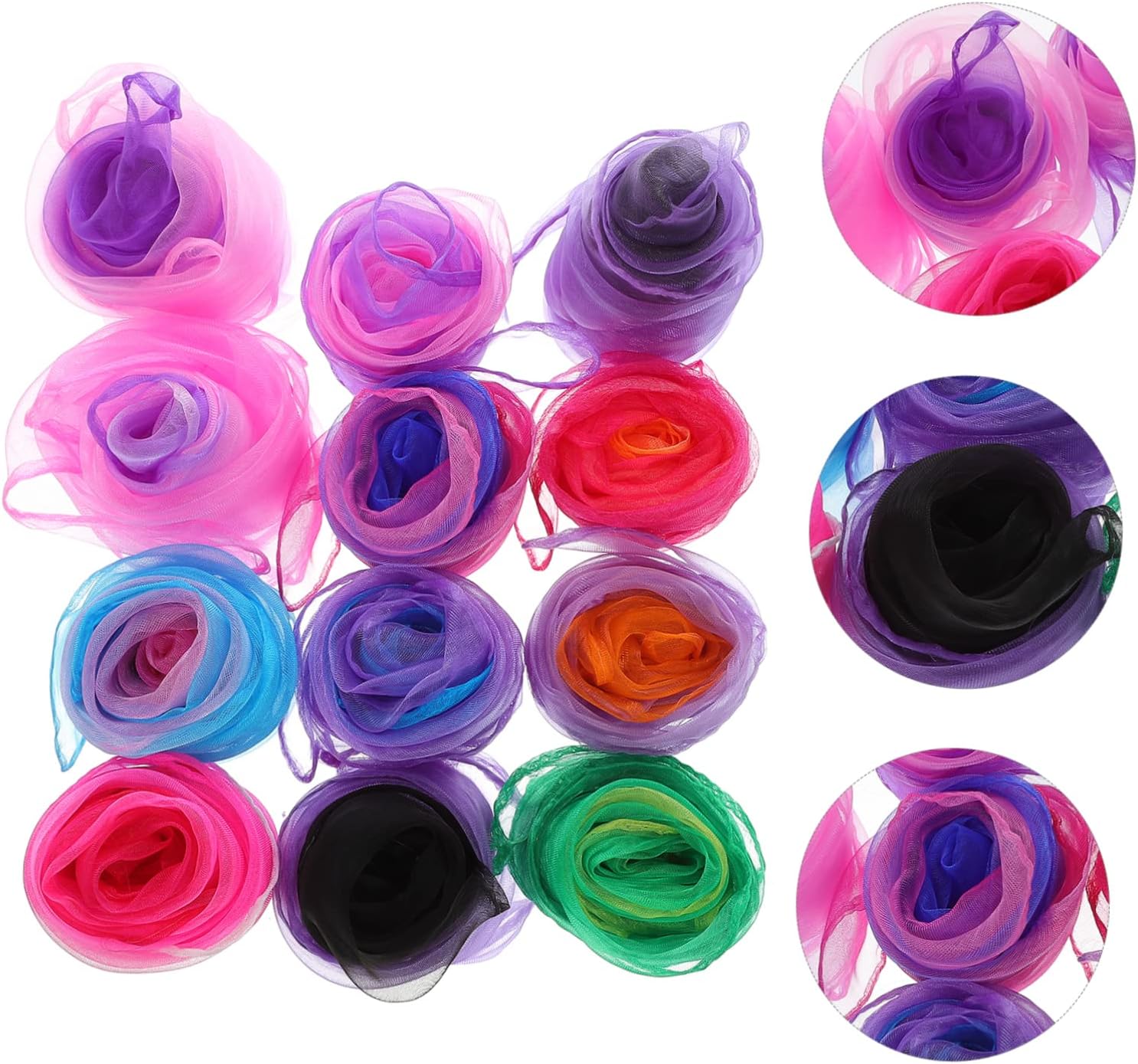 ORFOFE 12PCS Gradient Color Juggling Dance Scarves Soft Skin Friendly Gauze Fabric for Performance Stage Props Boys Kindergarten Decoration Random Color