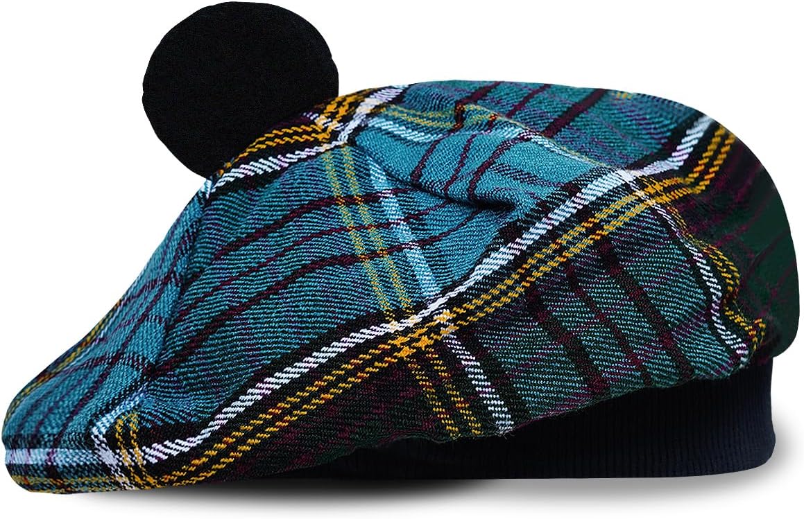 EZE Scottish Hat for Men Tam o' Shanter Flat Bonnet Kilt Hat Acrylic Wool Traditional Cap in Various Tartans