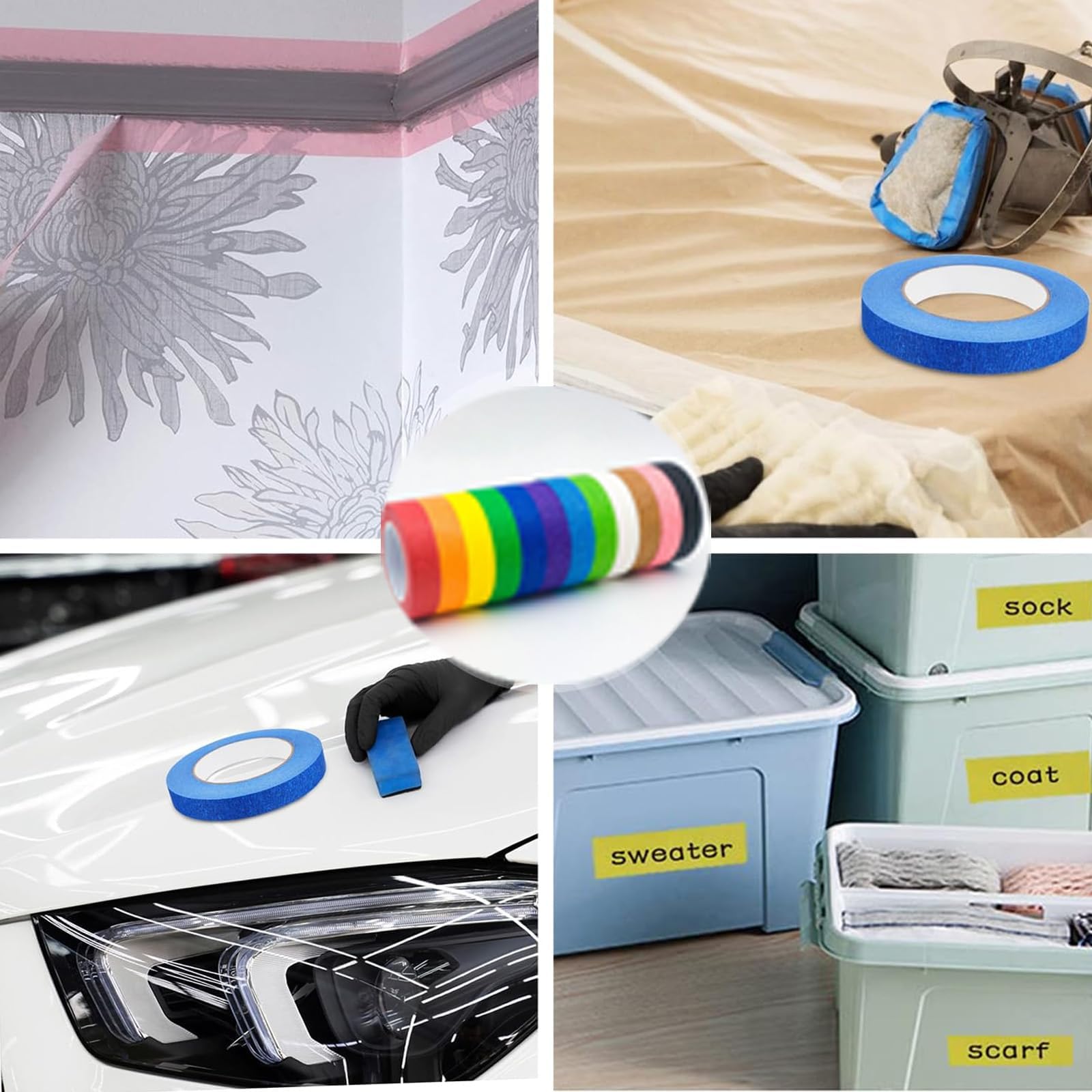 GQunit 12 Rolls Rainbow Masking Tape, 12-Colour Masking Tape Set for Home Office, and Crafts, 1.5cm x 15m Masking Tape - Image 3