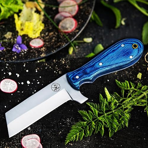 Miniatura 8 de HUNTLUX Cuchillo de caza de acero inoxidable con funda para cinturón, cuchillo cortador de toros afilado hecho a mano de 8 pulgadas, cuchillo de