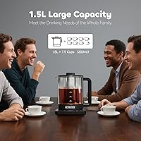 Vista 5 de Electric Tea Kettle with Infuser Temperature Control and Automatic Shut Off 24 H Keep Warm for Coffee Water Heater and Tea Pot Glass Black 1.5L