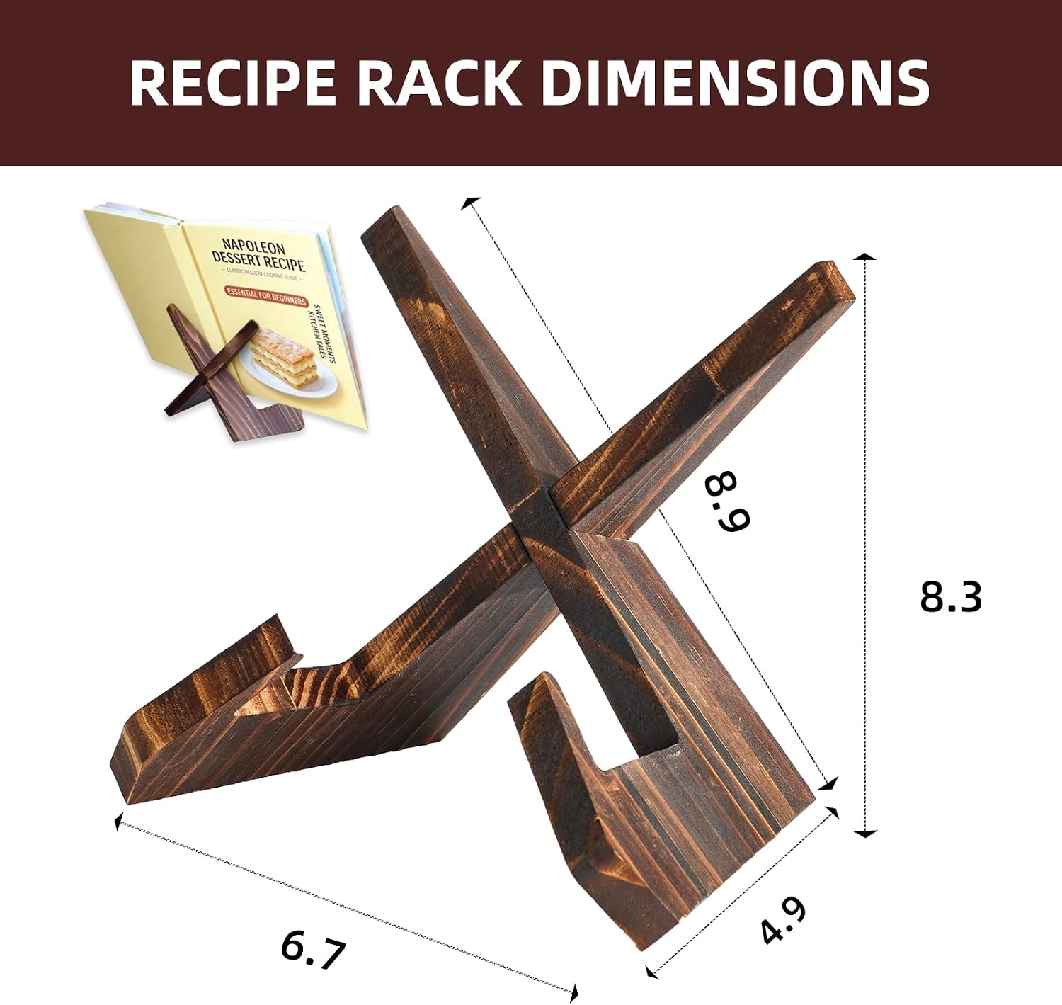 Wooden Cookbook Stand, Foldable Recipe & Tablet Holder