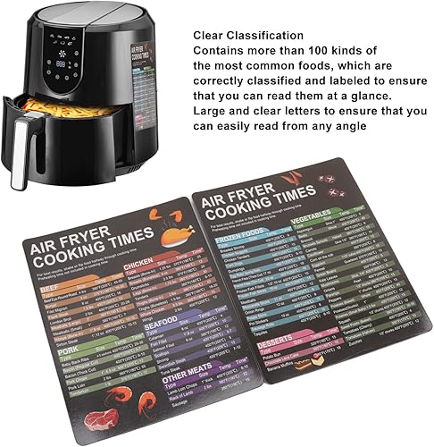 Miniatura 6 de Juego de hojas magnéticas para freidora de aire, paquete de 2 accesorios para freidora de aire, tabla de tiempos de cocción, hoja de trucos de olla