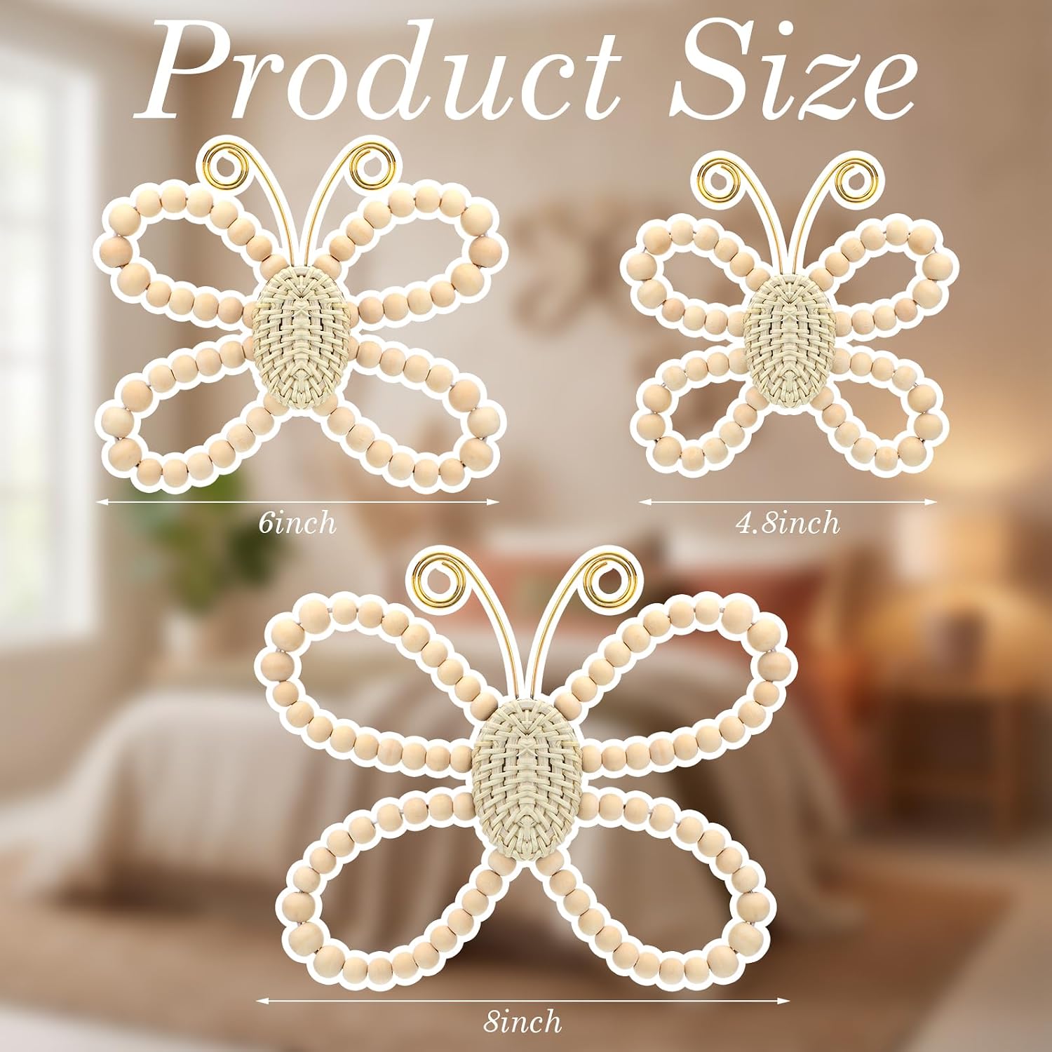 AceOrbit 3 Pcs Boho Butterfly Wall Decor, 8'', 6'', 4.8''