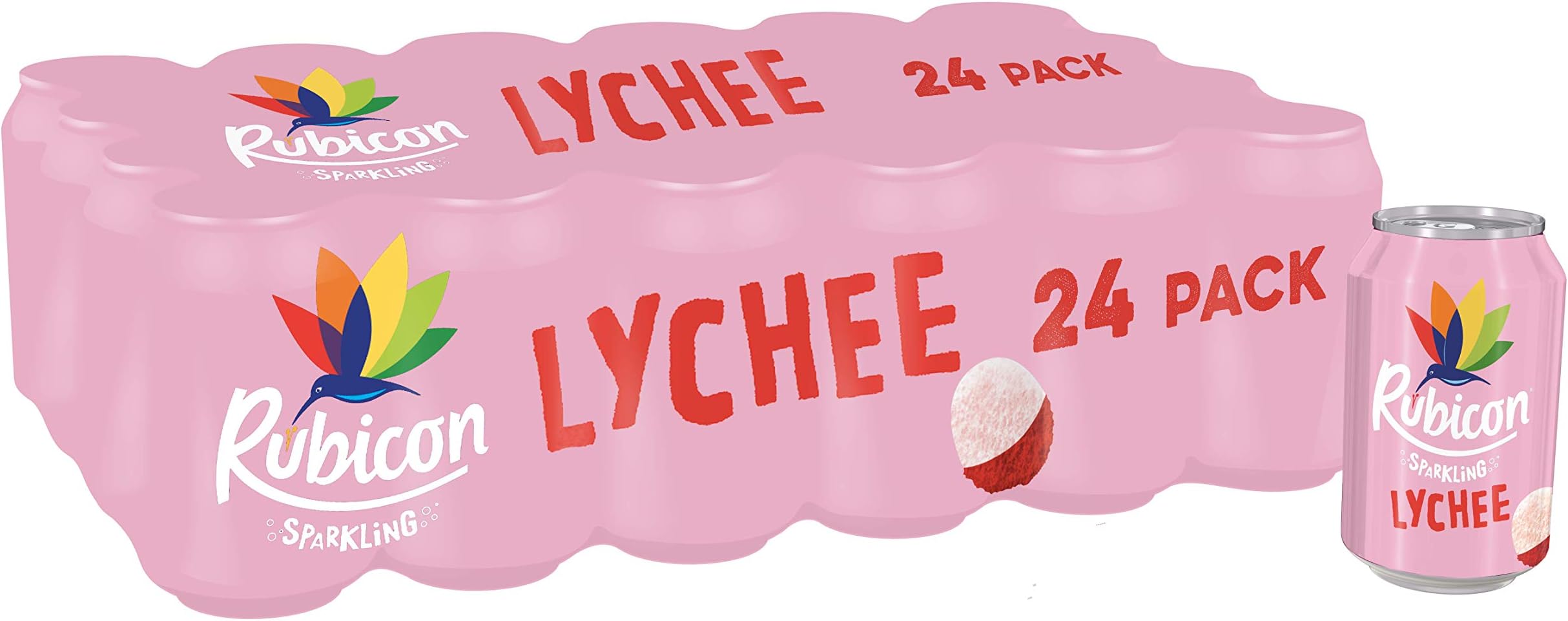 24 Pack Sparkling Lychee Flavoured Fizzy Drink with Real Fruit Juice, Handpicked Fruits for a Temptingly Intense Taste "Made of Different Stuff" - 24 x 330ml Cans (packaging may vary)